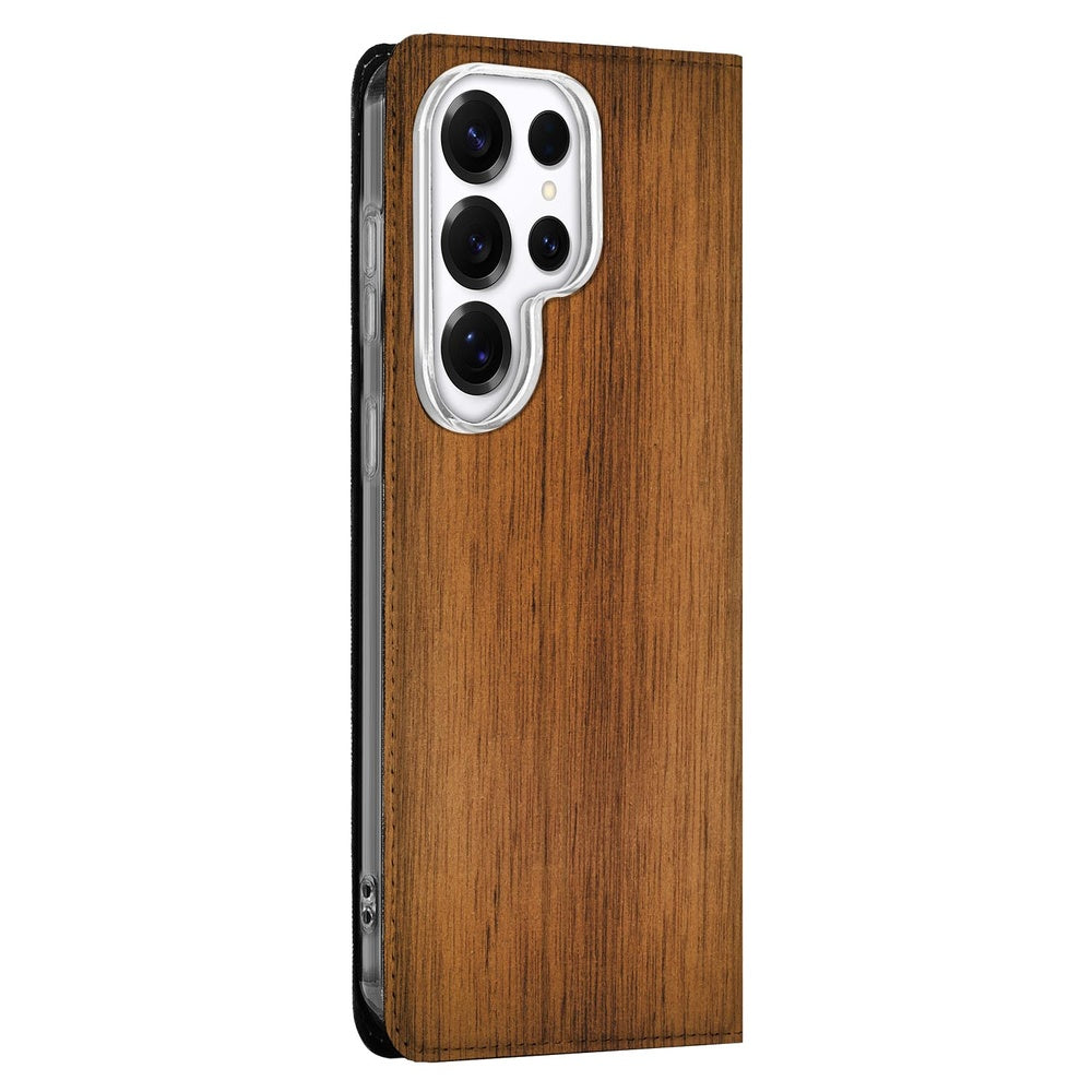 Samsung Galaxy S26 Ultra Smart Cover Hoesje Donker Hout Vooraanzicht.