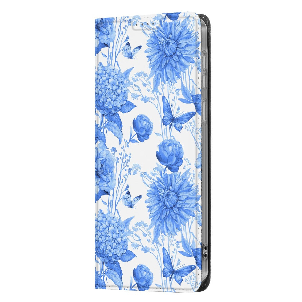 Samsung Galaxy S26 Ultra Book Case Flowers Blue Zijkant.