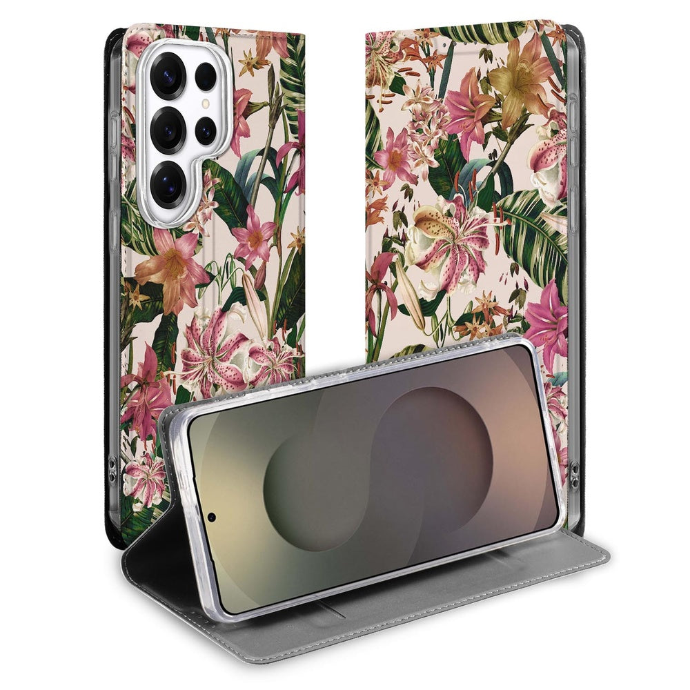 Samsung Galaxy S26 Ultra Book Case Flowers bloemen ontwerp vooraanzicht.