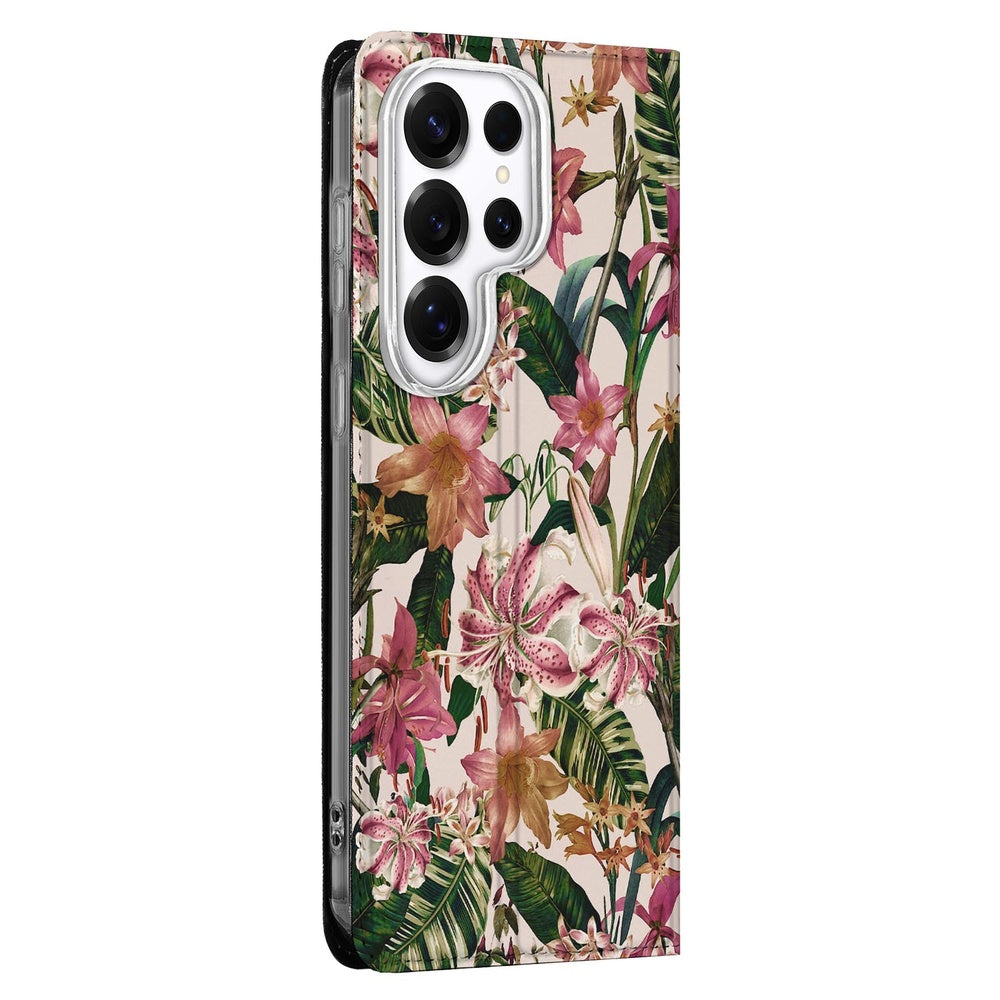 Samsung Galaxy S26 Ultra Book Case Flowers bloemen design vooraanzicht.