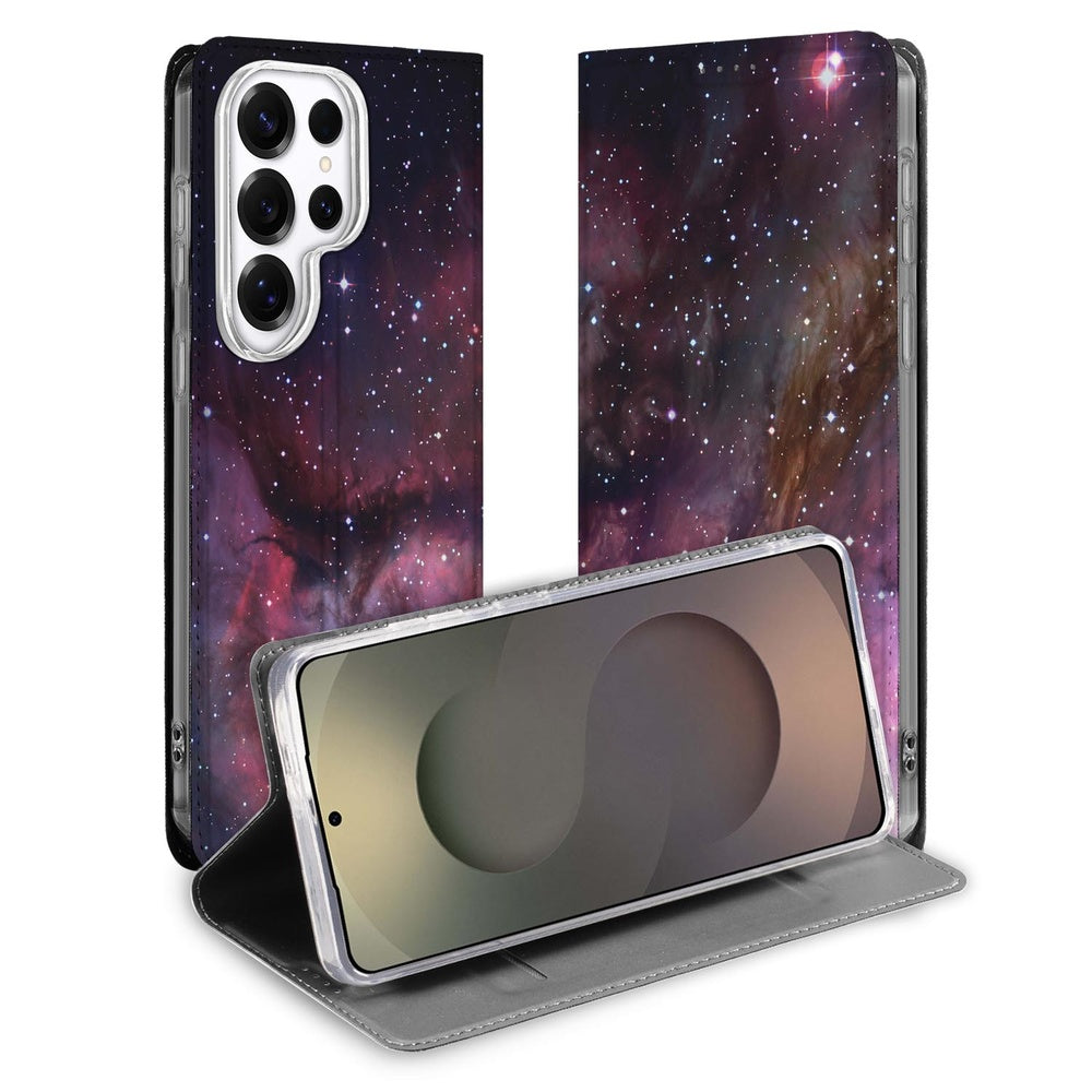 Samsung Galaxy S26 Ultra Bookcase Stand Case Heelal Design Vooraanzicht.