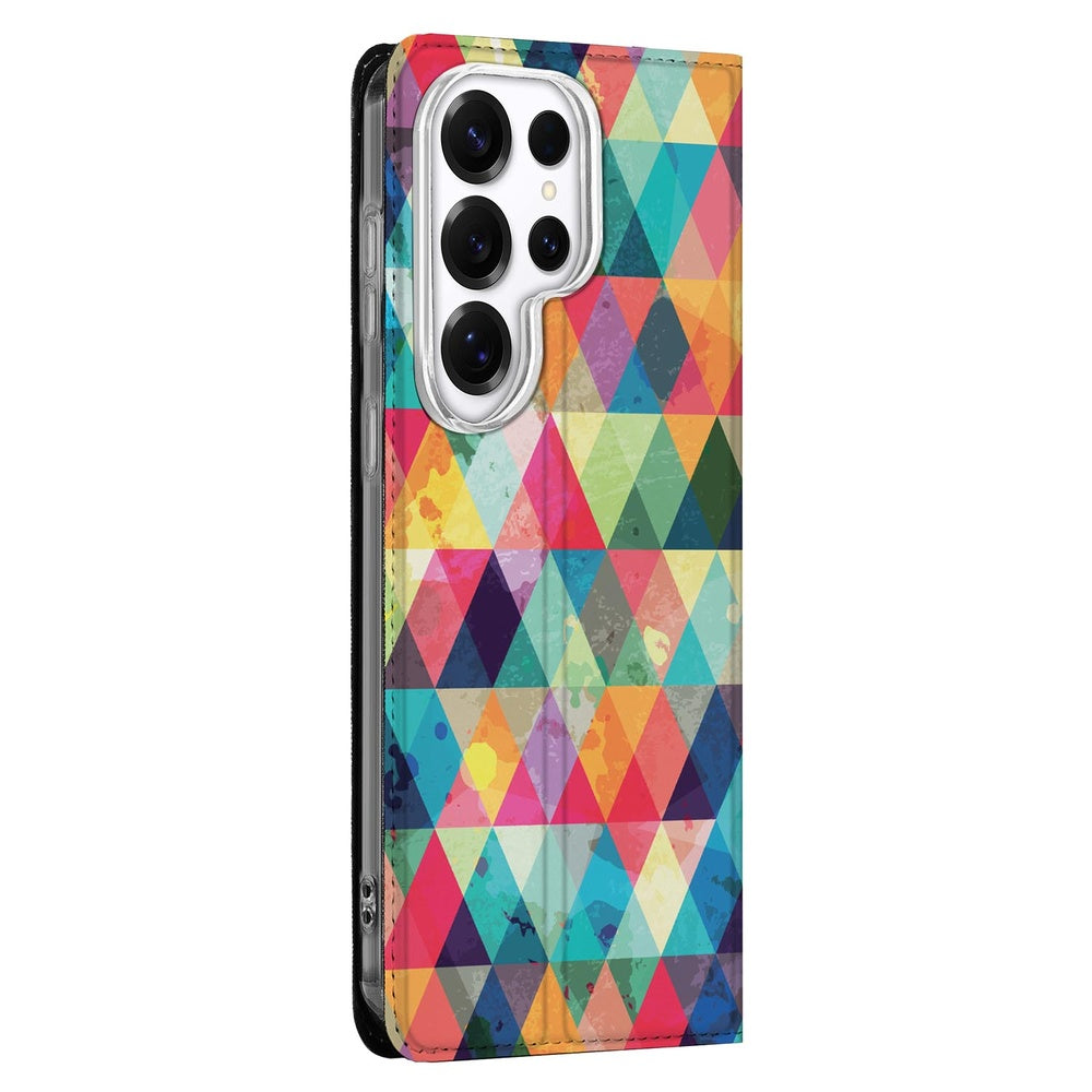 Samsung Galaxy S26 Ultra Telefoonhoesje Geruit kleurrijk design zijaanzicht.