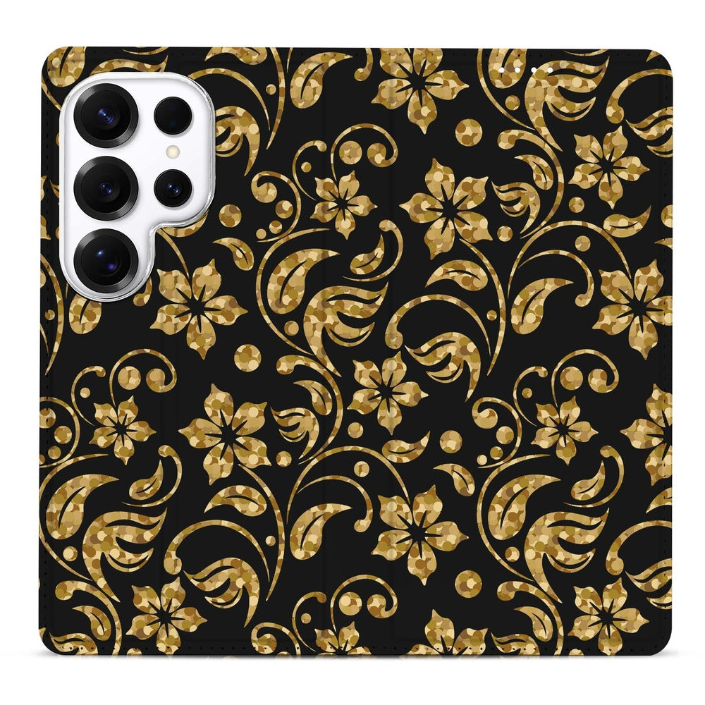 Samsung Galaxy S26 Ultra Book Wallet Case Gouden Bloemen BC Vooraanzicht.