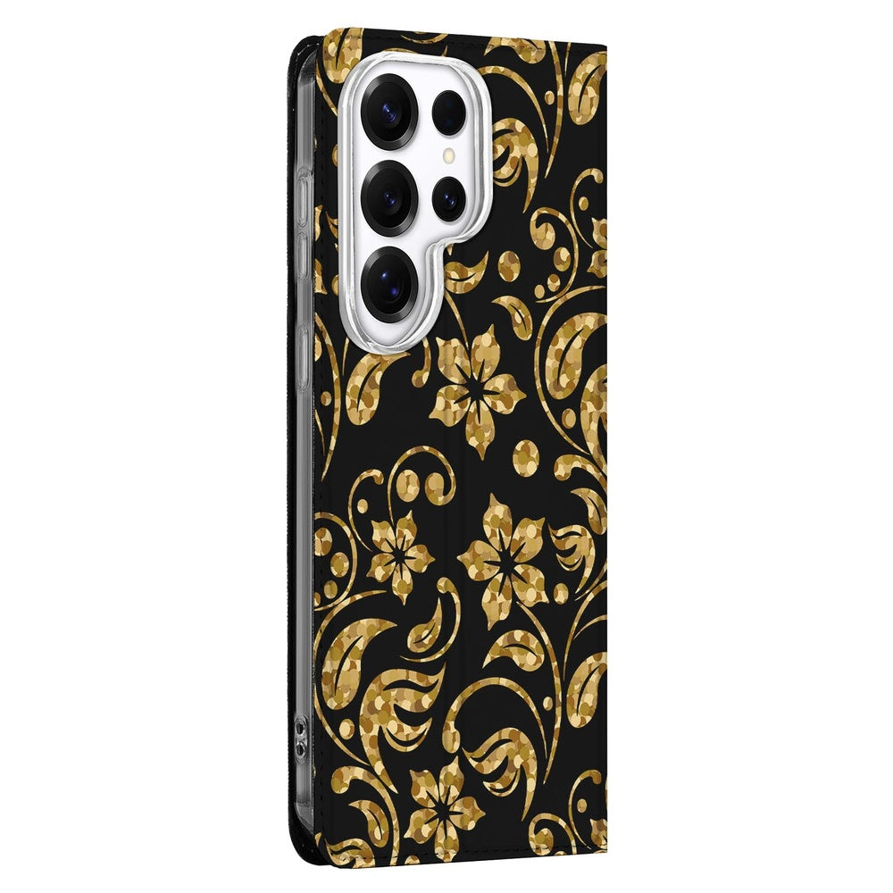 Samsung Galaxy S26 Ultra Book Wallet Case Gouden Bloemen BC Vooraanzicht.
