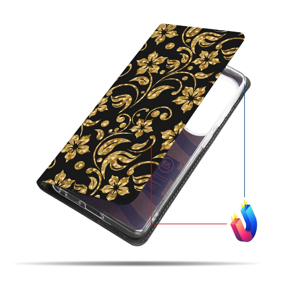 Samsung Galaxy S26 Ultra Book Wallet Case Gouden Bloemen BC vooraanzicht.