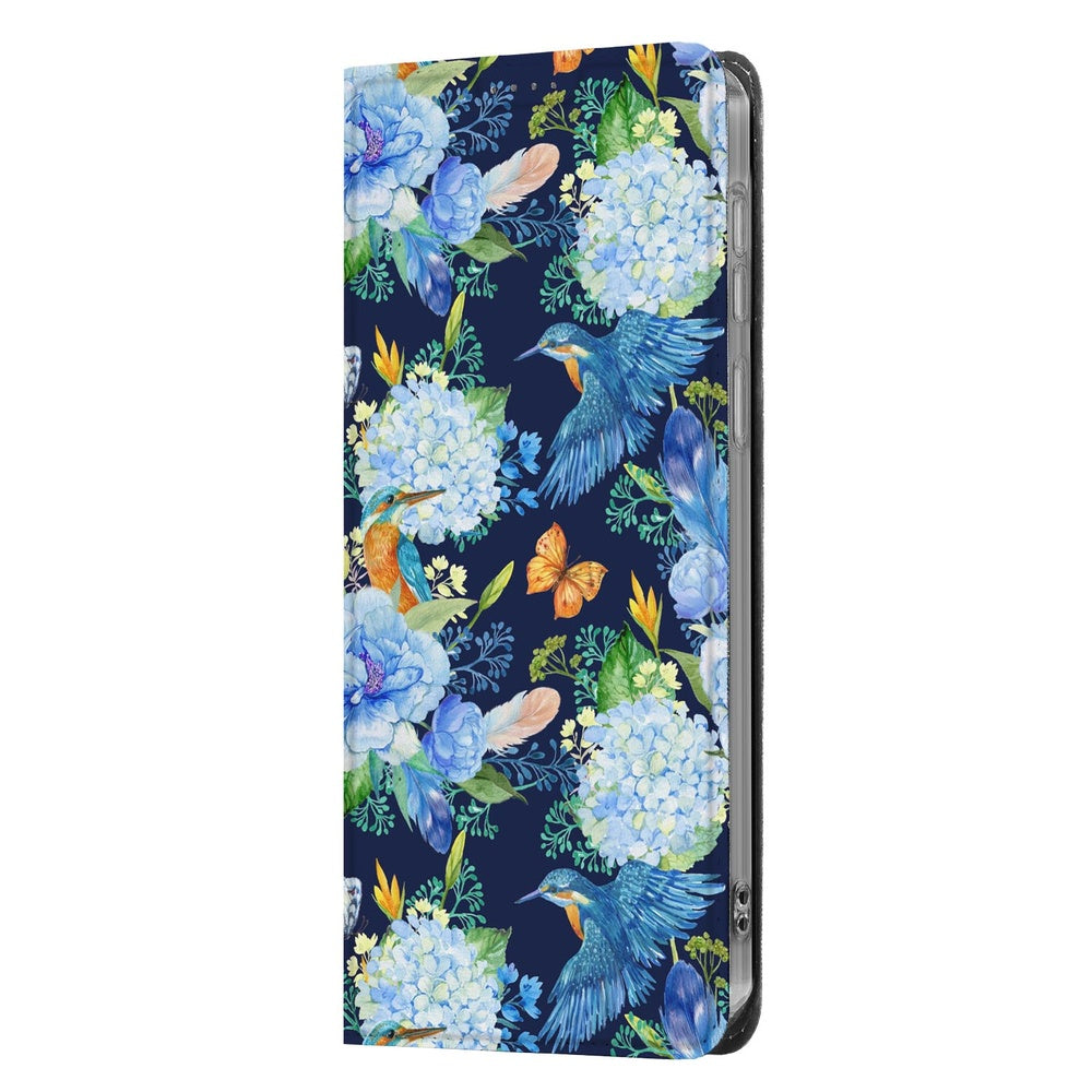 Samsung Galaxy S26 Ultra Book Case IJsvogel bloemenprint zijkant.