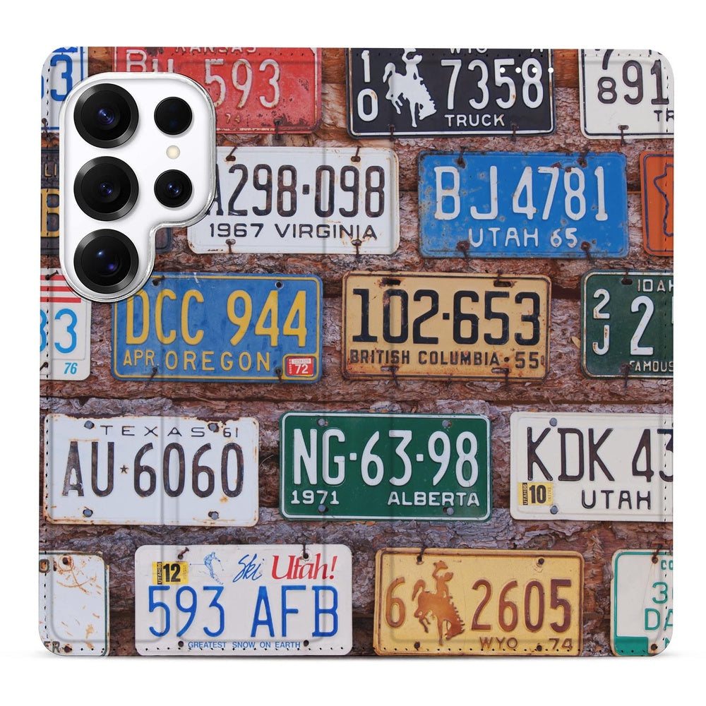 Samsung Galaxy S26 Ultra Kentekenplaten Stand Case vintage kentekenplaat-illusies detail.