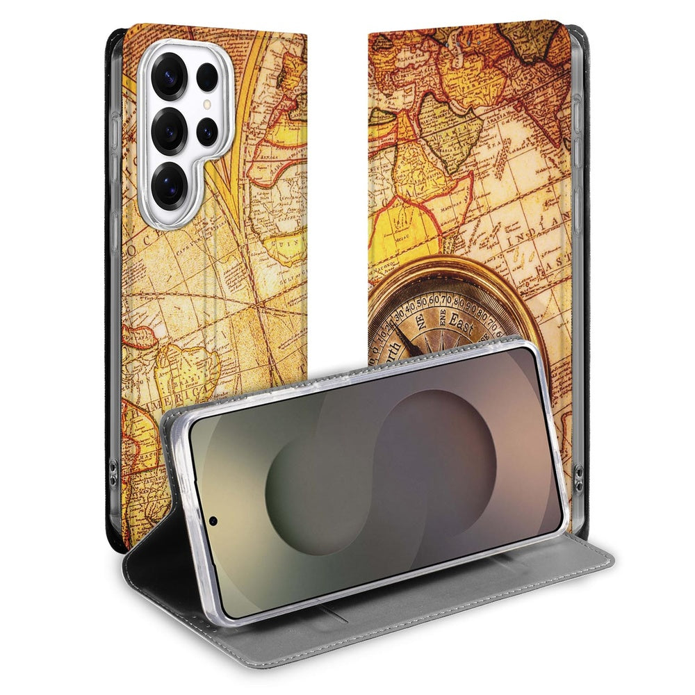 Samsung Galaxy S26 Ultra Bookcase Kompas print vooraanzicht.
