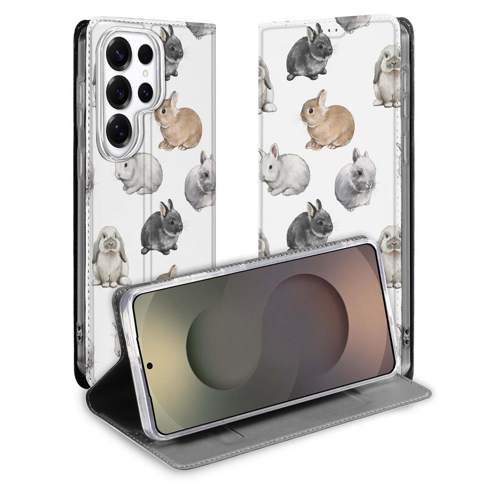 Samsung Galaxy S26 Ultra telefoonhoesje Konijntjes voorkant en zijkant met schattige konijnenprint.