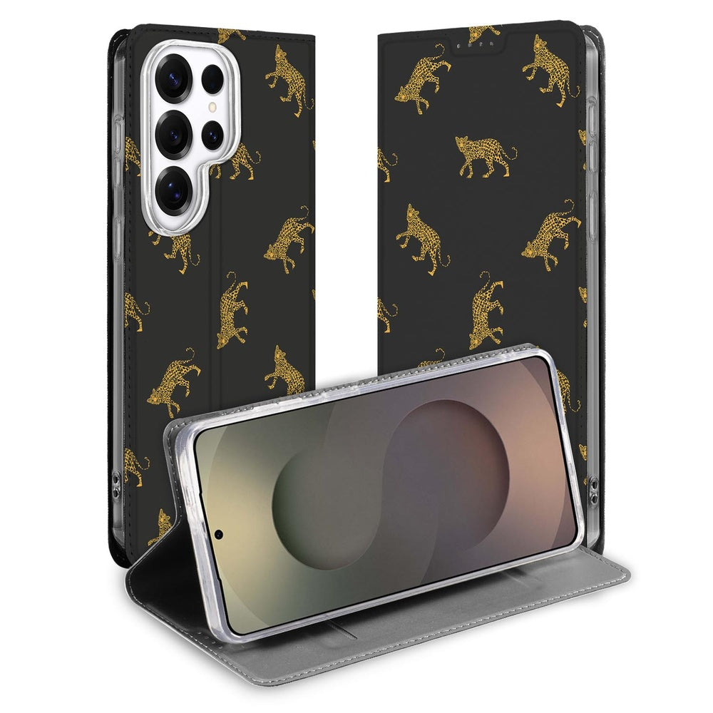 Samsung Galaxy S26 Ultra Book Cover Leopards voorkant en achterkant met luipaardenprint.