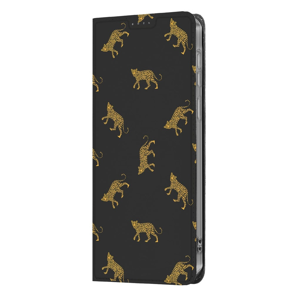 Samsung Galaxy S26 Ultra Book Cover Leopards Zwart met luipaardenprint Vooraanzicht.