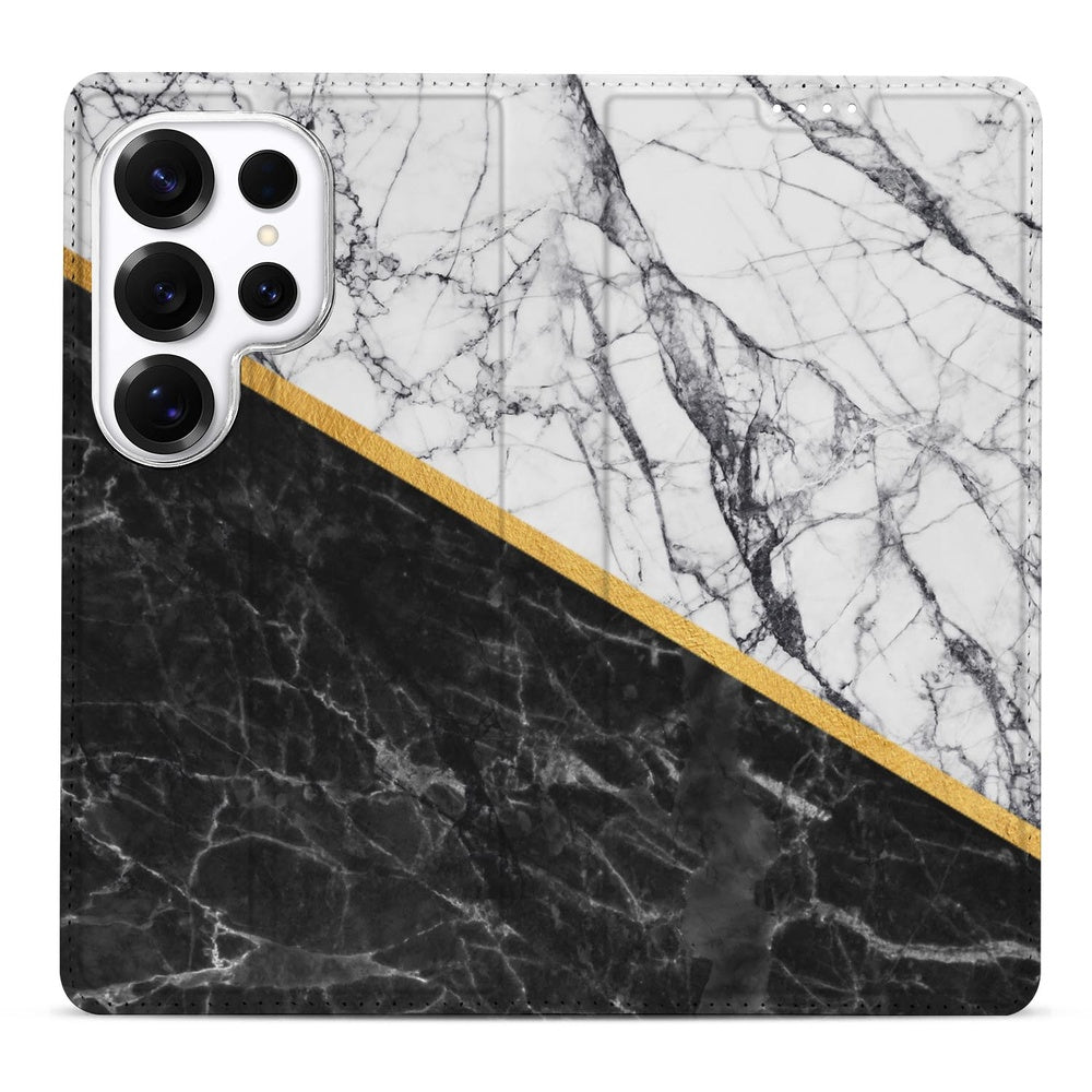 Samsung Galaxy S26 Ultra Bookcase Wallet Case Marble White Black Vooraanzicht.