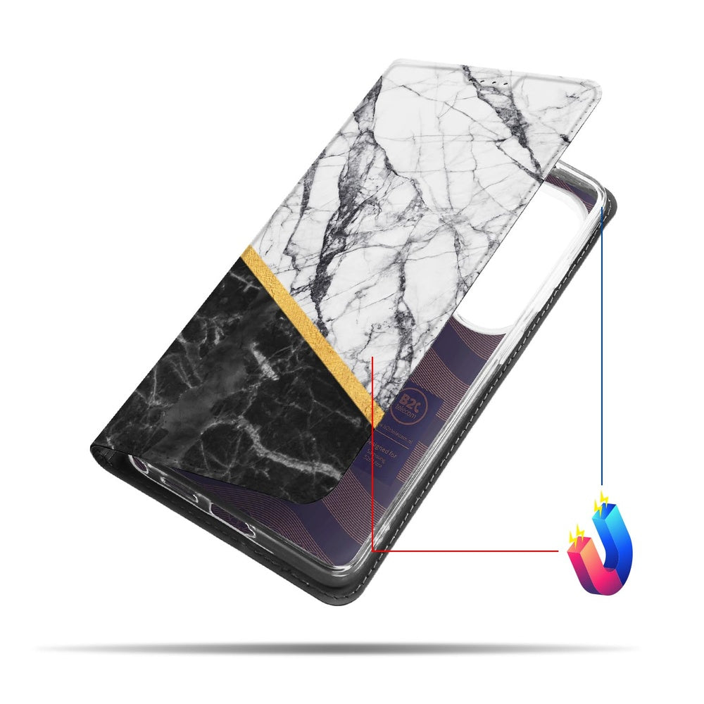 Samsung Galaxy S26 Ultra Bookcase Wallet Case Marble White Black Aanzicht.