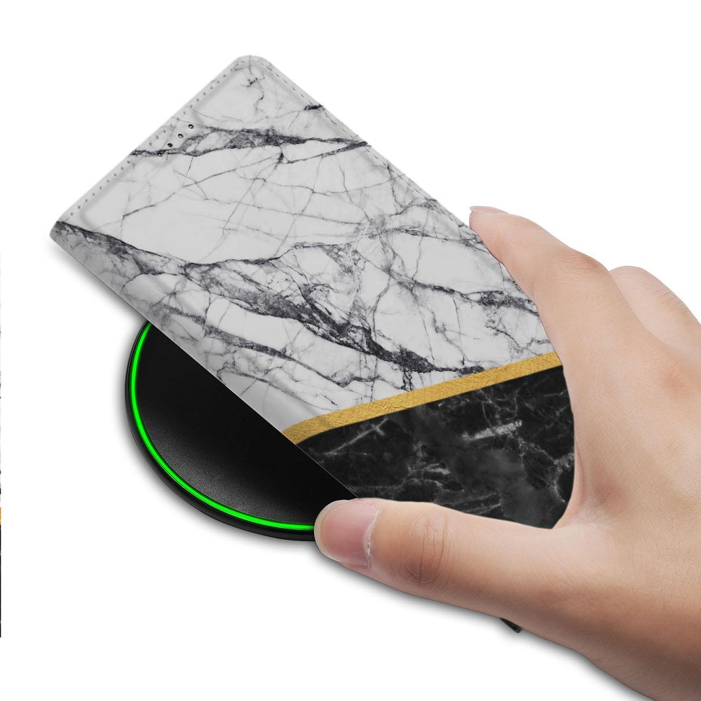 Samsung Galaxy S26 Ultra Bookcase Wallet Case Marble White Black Vooraanzicht.