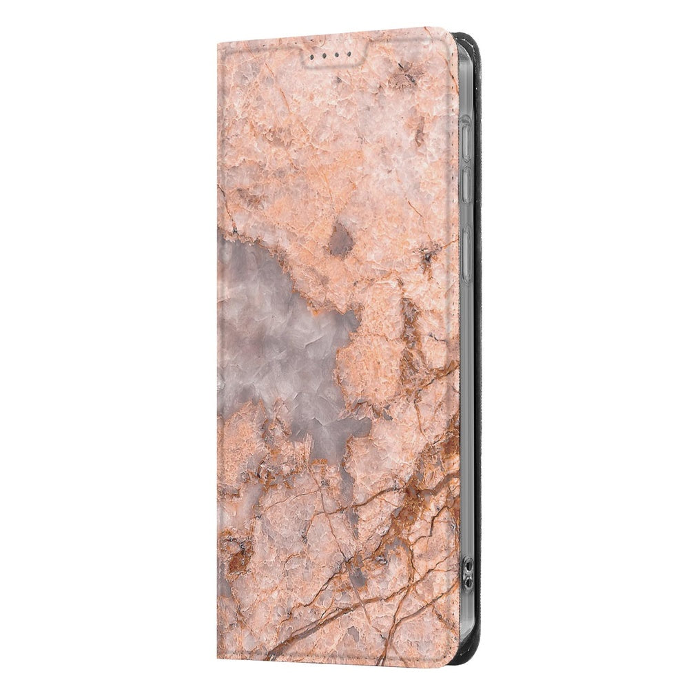 Samsung Galaxy S26 Ultra Book Wallet Case Marmer Oranje Vooraanzicht.