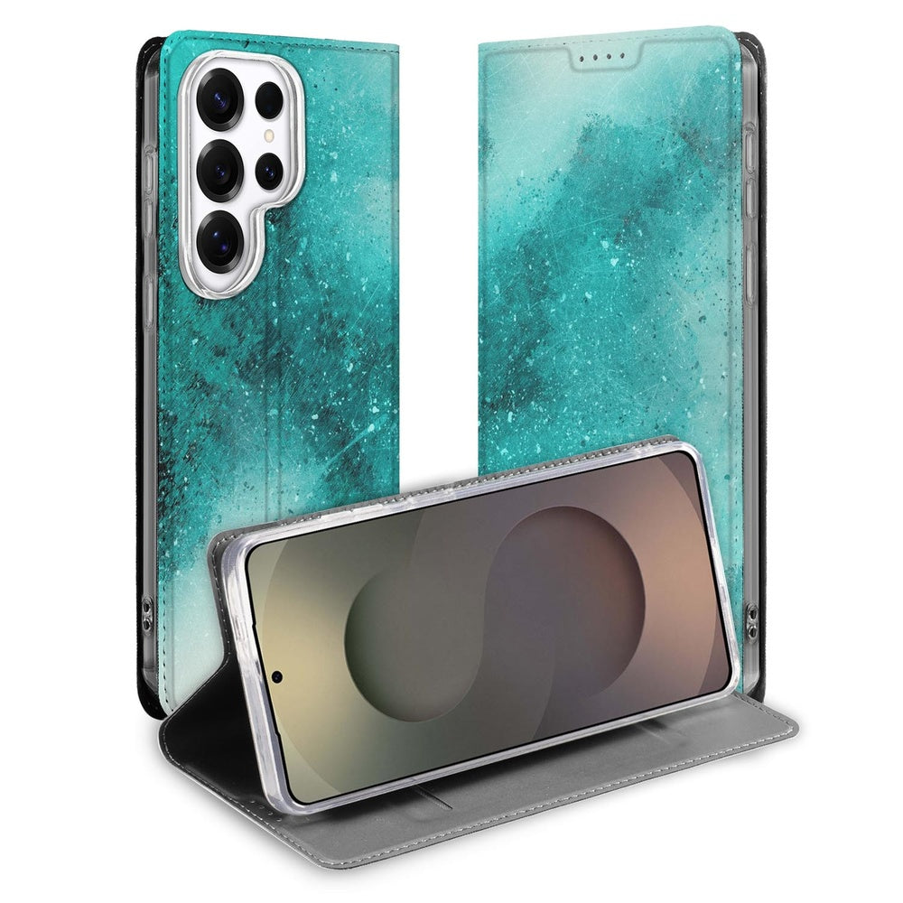 Samsung Galaxy S26 Ultra Bookcase Painting Blue Aanzicht.
