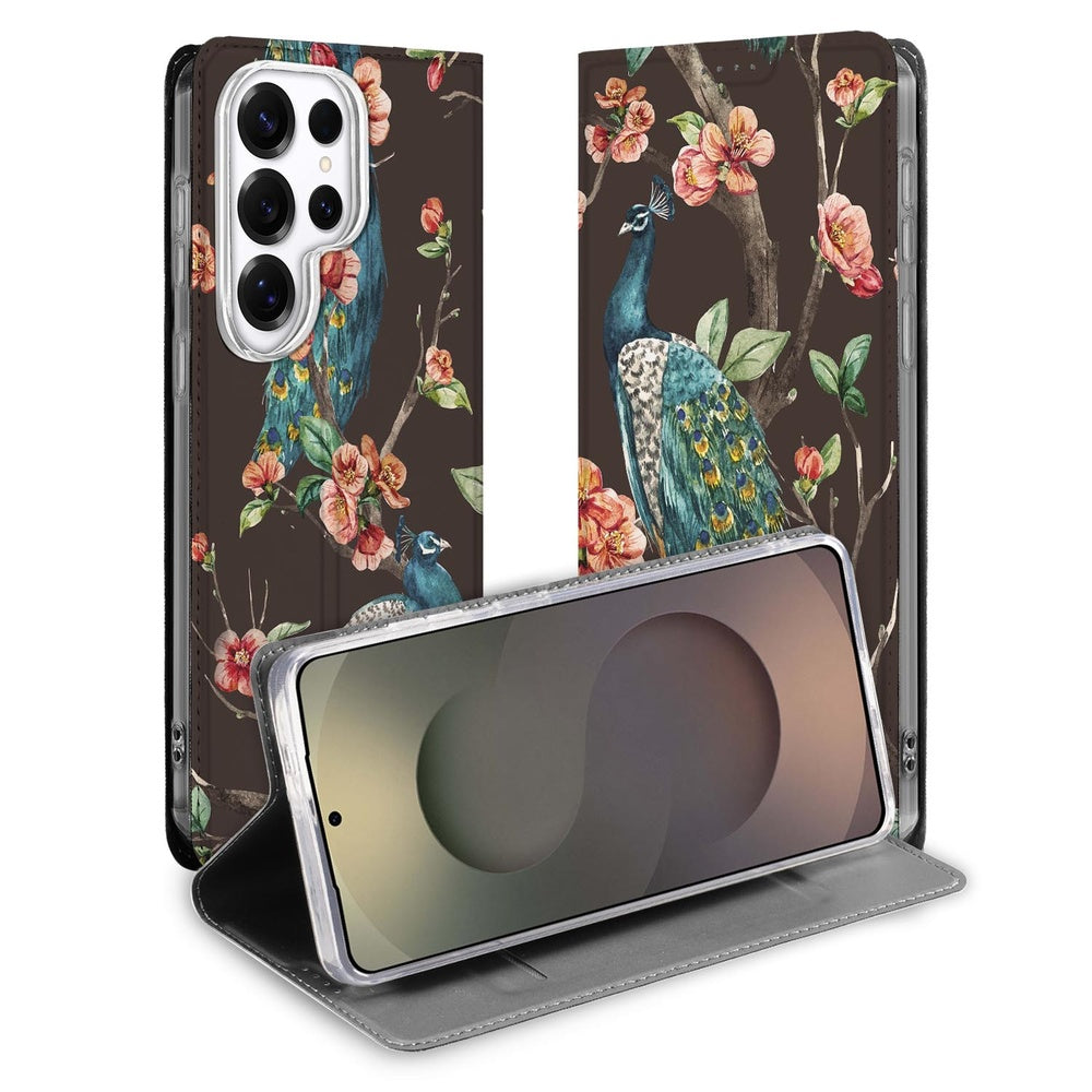 Samsung Galaxy S26 Ultra Book Wallet Case Pauw met Bloemen Vooraanzicht.