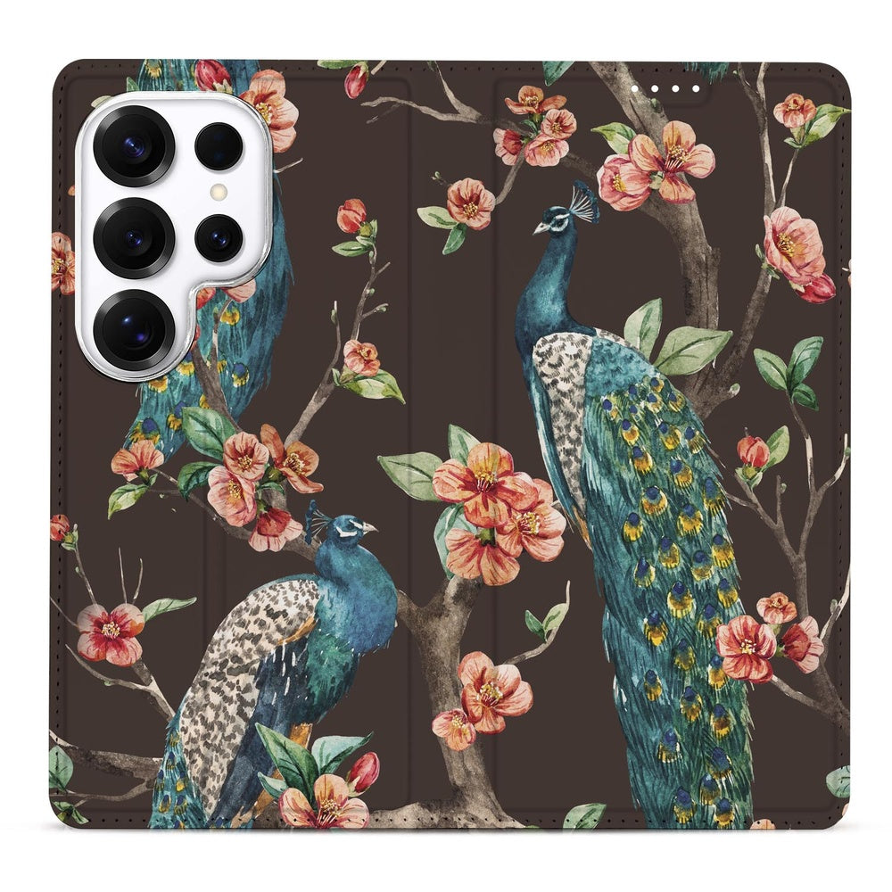 Samsung Galaxy S26 Ultra Book Wallet Case Pauw met Bloemen Vooraanzicht.