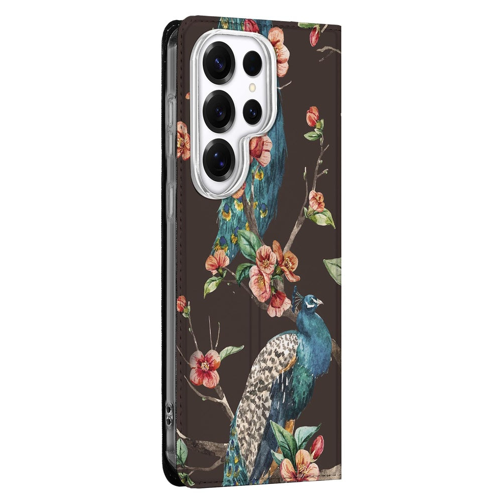Samsung Galaxy S26 Ultra Book Wallet Case Pauw met Bloemen Vooraanzicht.