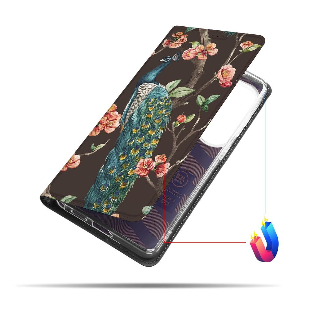 Samsung Galaxy S26 Ultra Book Wallet Case Pauw met Bloemen Vooraanzicht.