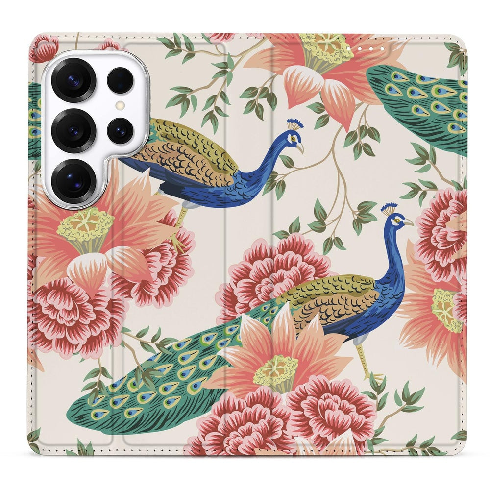 Samsung Galaxy S26 Ultra Book Wallet Case Pink Peacock Aanzicht.