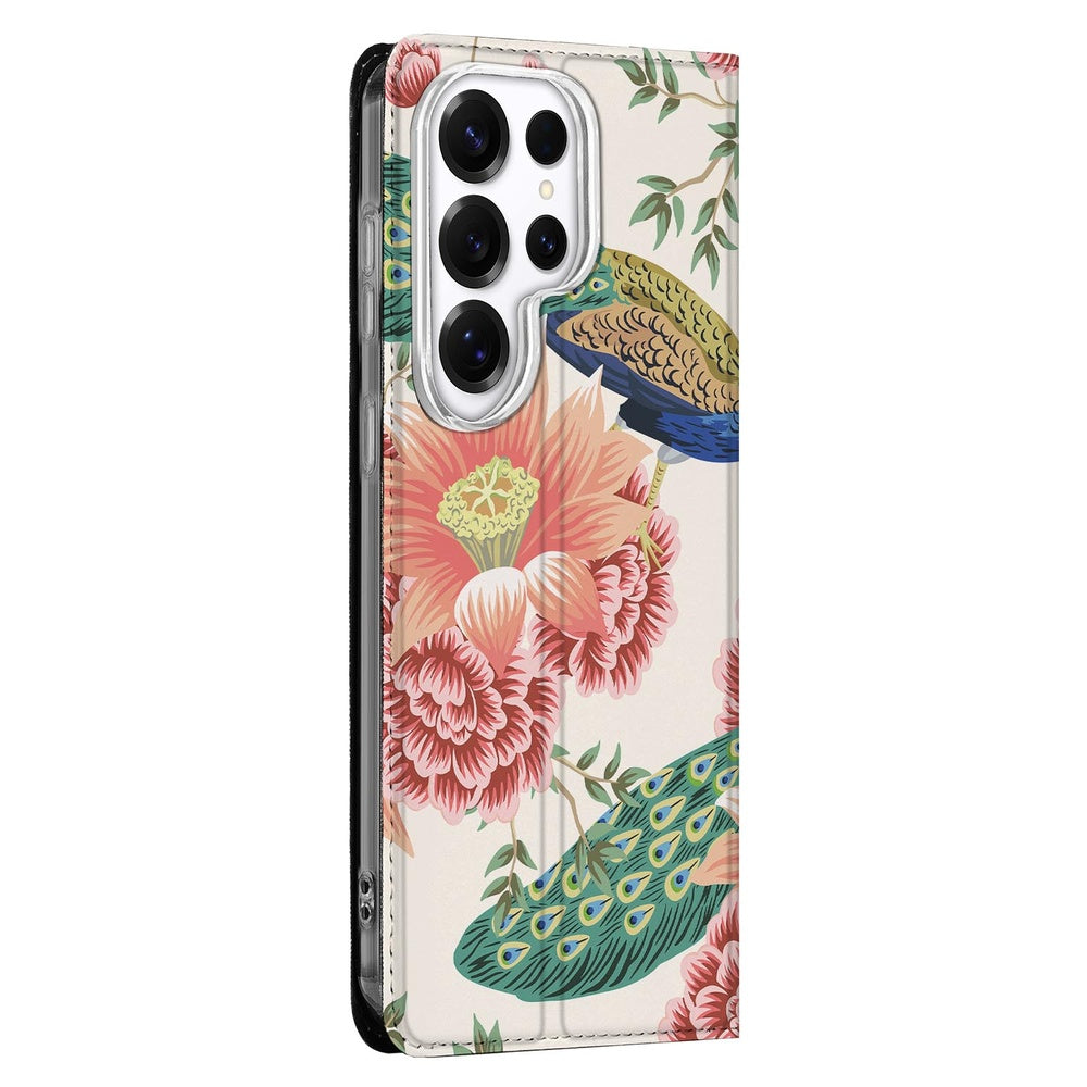Samsung Galaxy S26 Ultra Book Wallet Case Pink Peacock zijaanzicht.