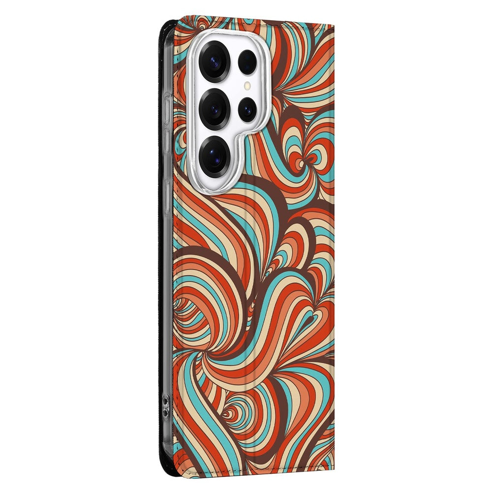 Samsung Galaxy S26 Ultra Book Case Retro kleurrijk patroon zijkant.