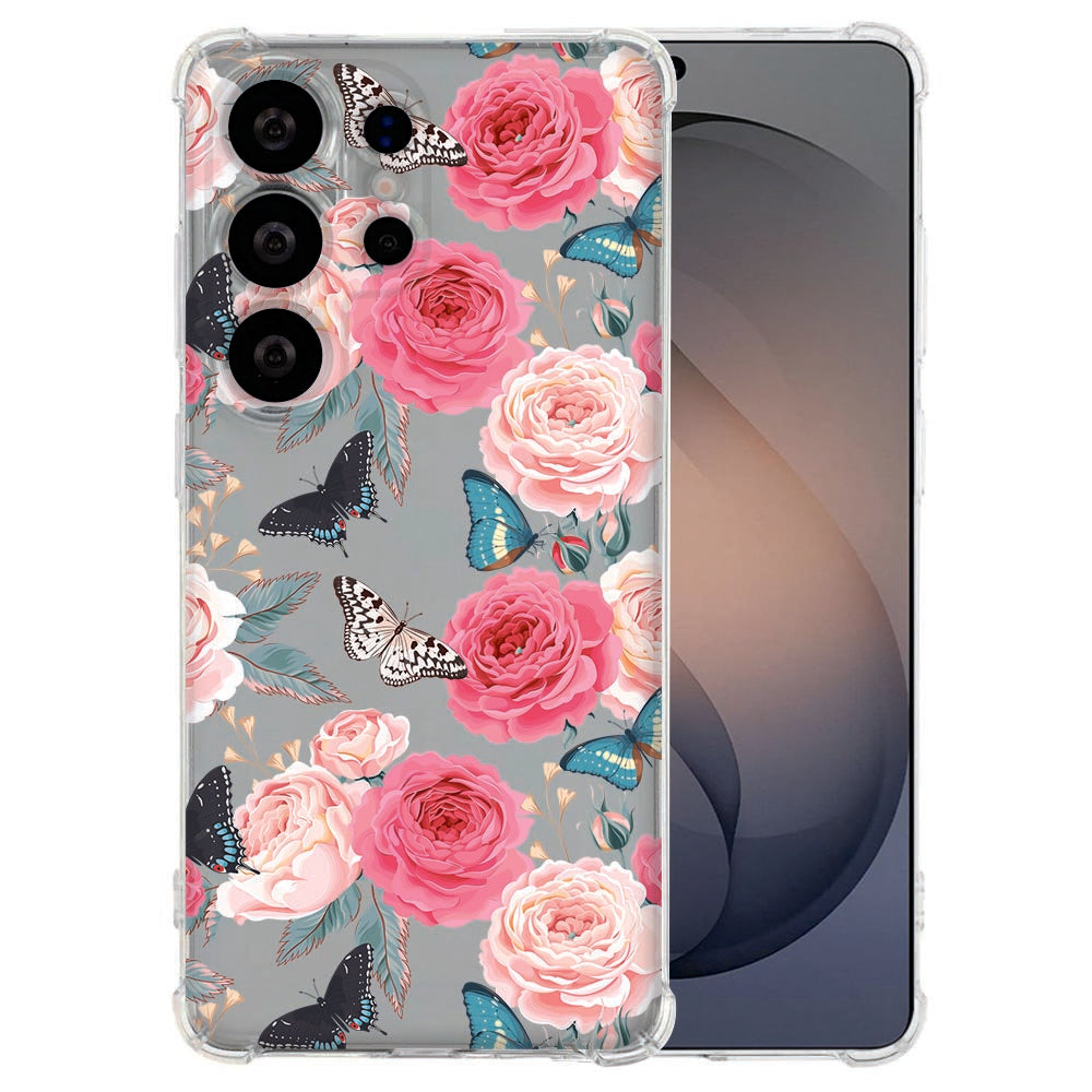 TPU Siliconen Hoesje Samsung Galaxy S26 Ultra Butterfly Roses Valbestendig