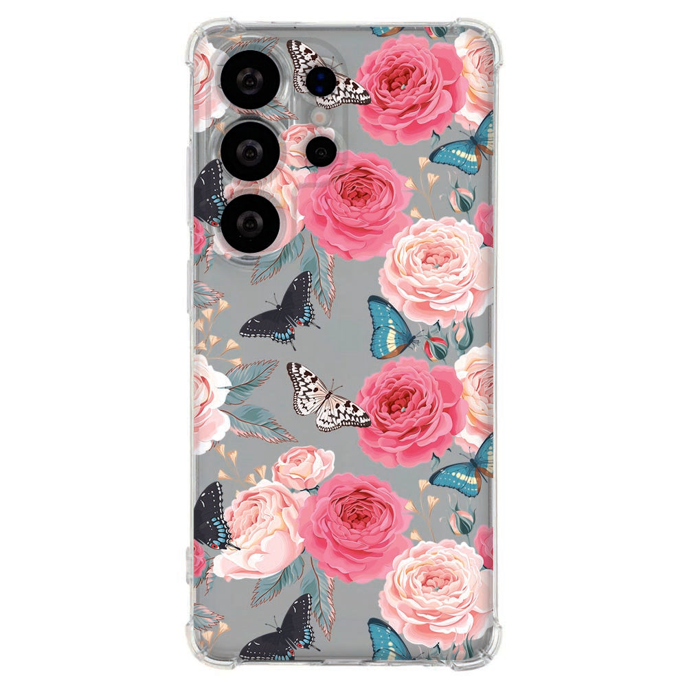 TPU Siliconen Hoesje Samsung Galaxy S26 Ultra Butterfly Roses Valbestendig
