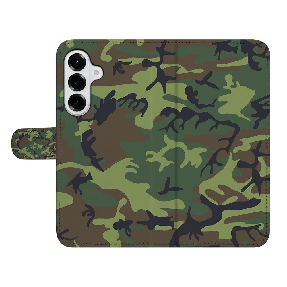 Samsung Galaxy S26 Portemonnee Hoesje Camouflage Leger Army Dark design vooraanzicht.