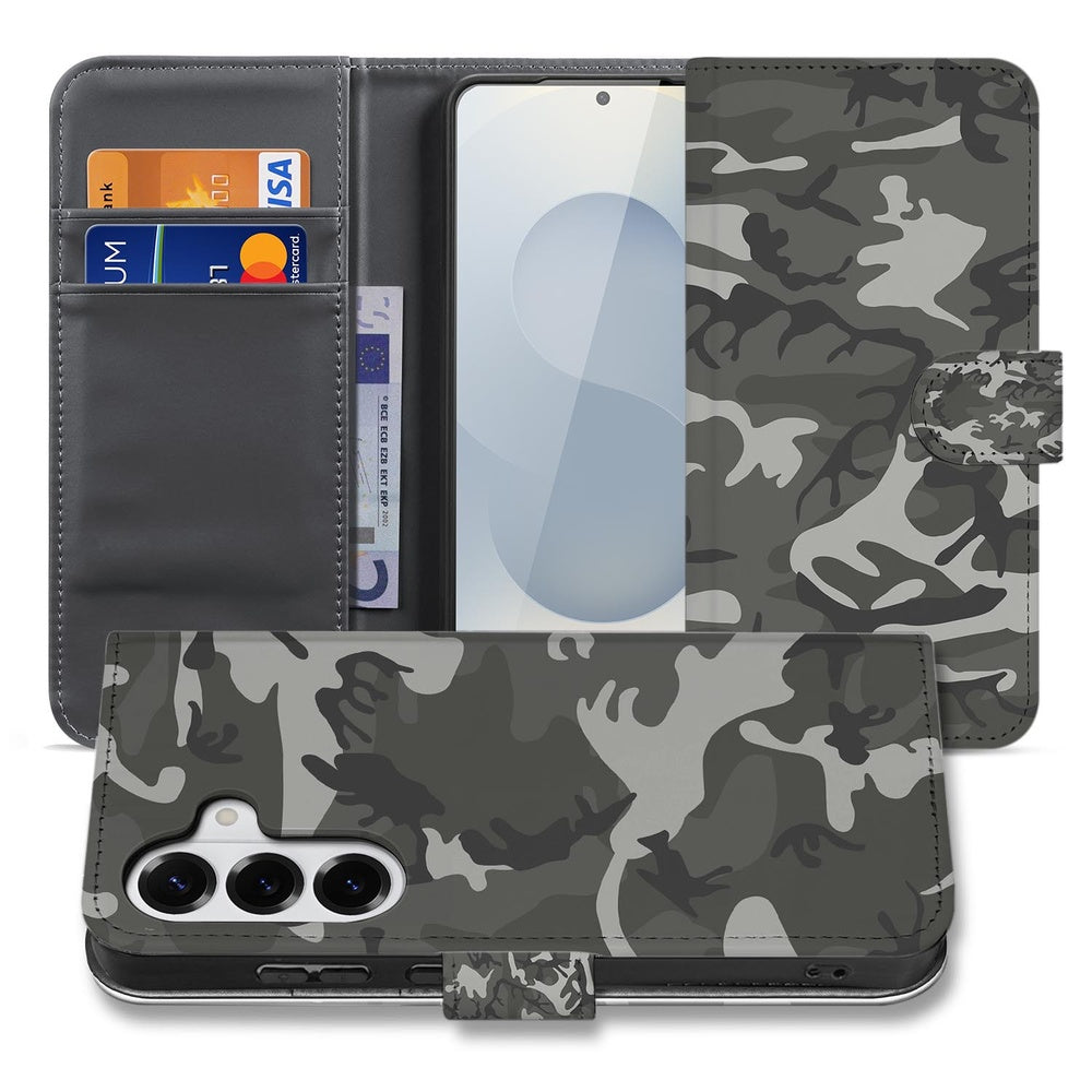 Samsung Galaxy S26 Book Case Hoesje Army Light Camouflage detail aanzicht.