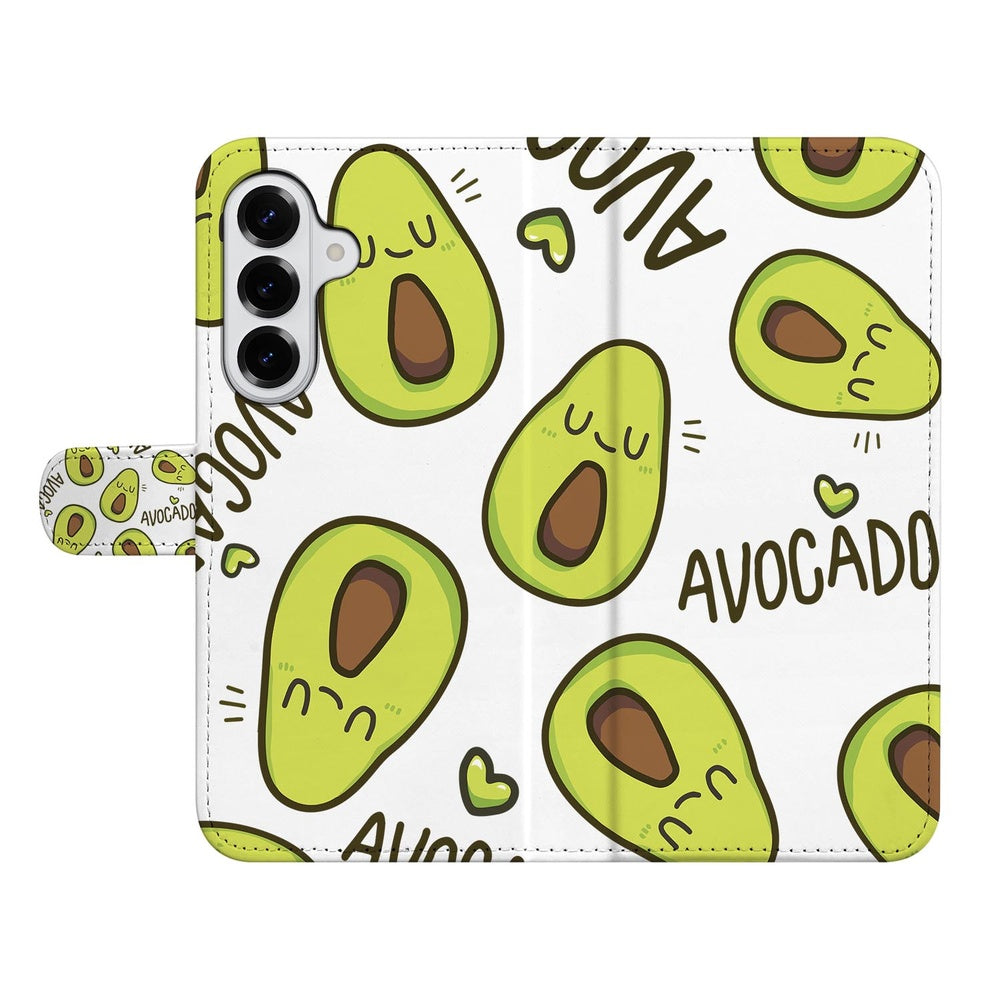 Samsung Galaxy S26 Book Case Avocado Singing Groen detailweergave van vrolijke avocado-print.