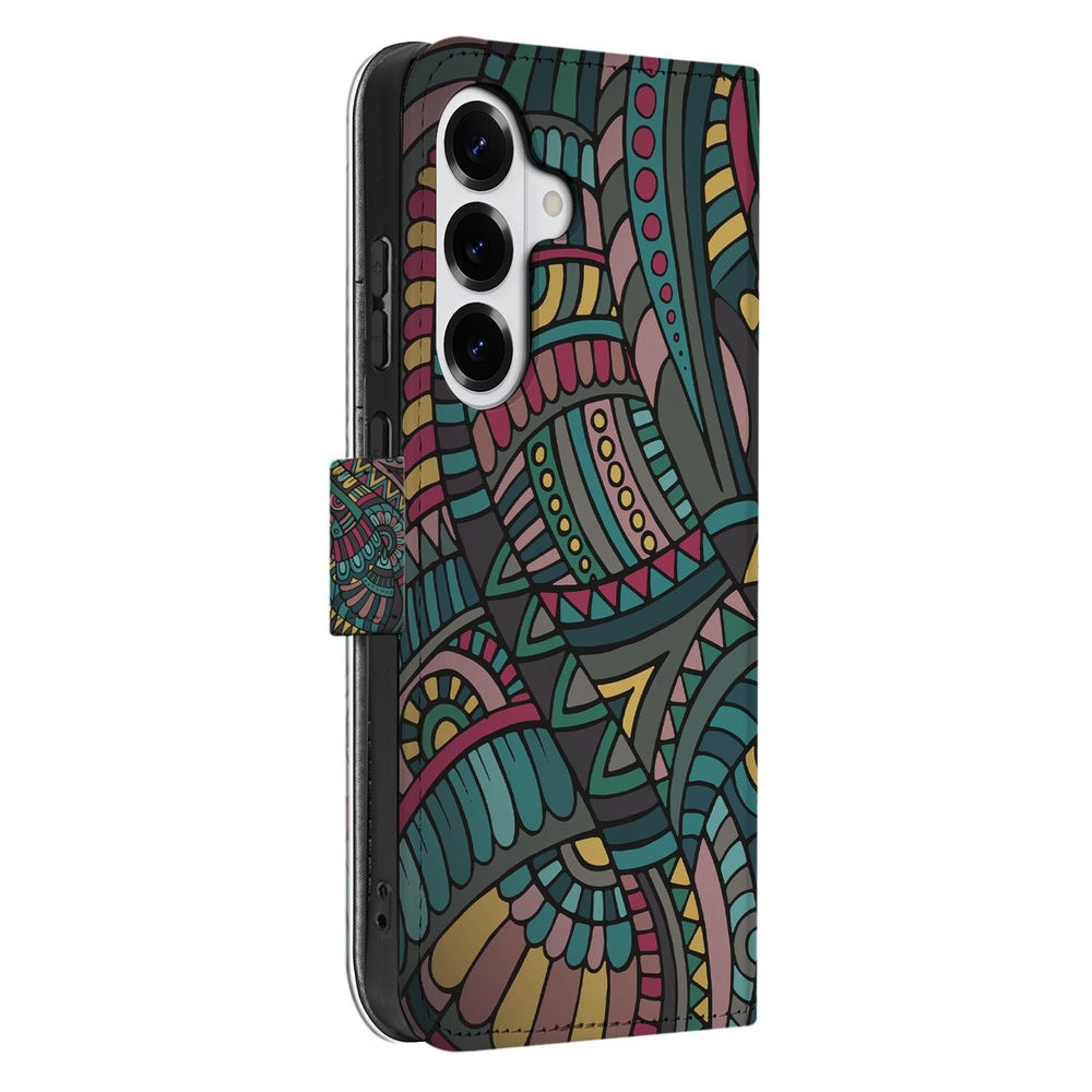 Samsung Galaxy S26 Hoesje Aztec boekhoes met Aztec-print zijaanzicht.