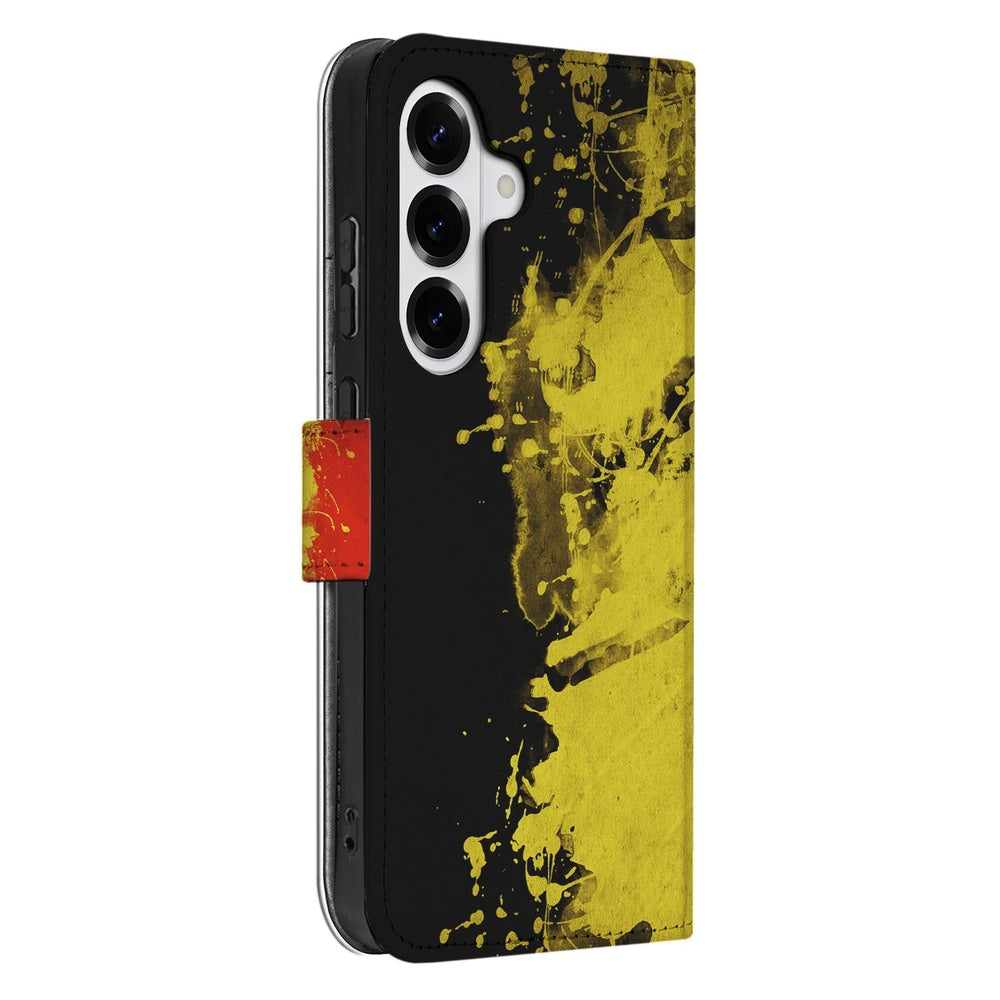 Samsung Galaxy S26 Bookcase Hoesje Belgische Vlag detailweergave ontwerp met zwart geel en rood.