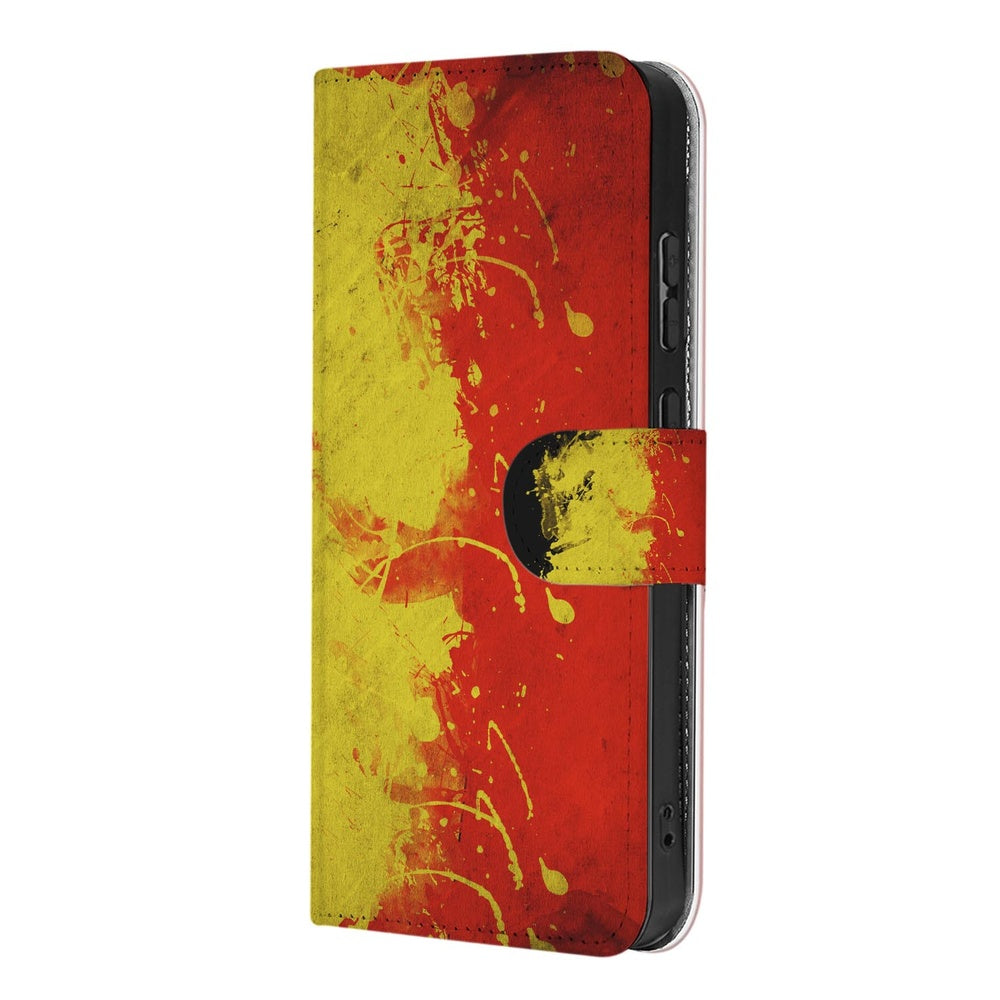 Samsung Galaxy S26 Bookcase Hoesje Belgische Vlag design geel rood aanzicht zijkant.