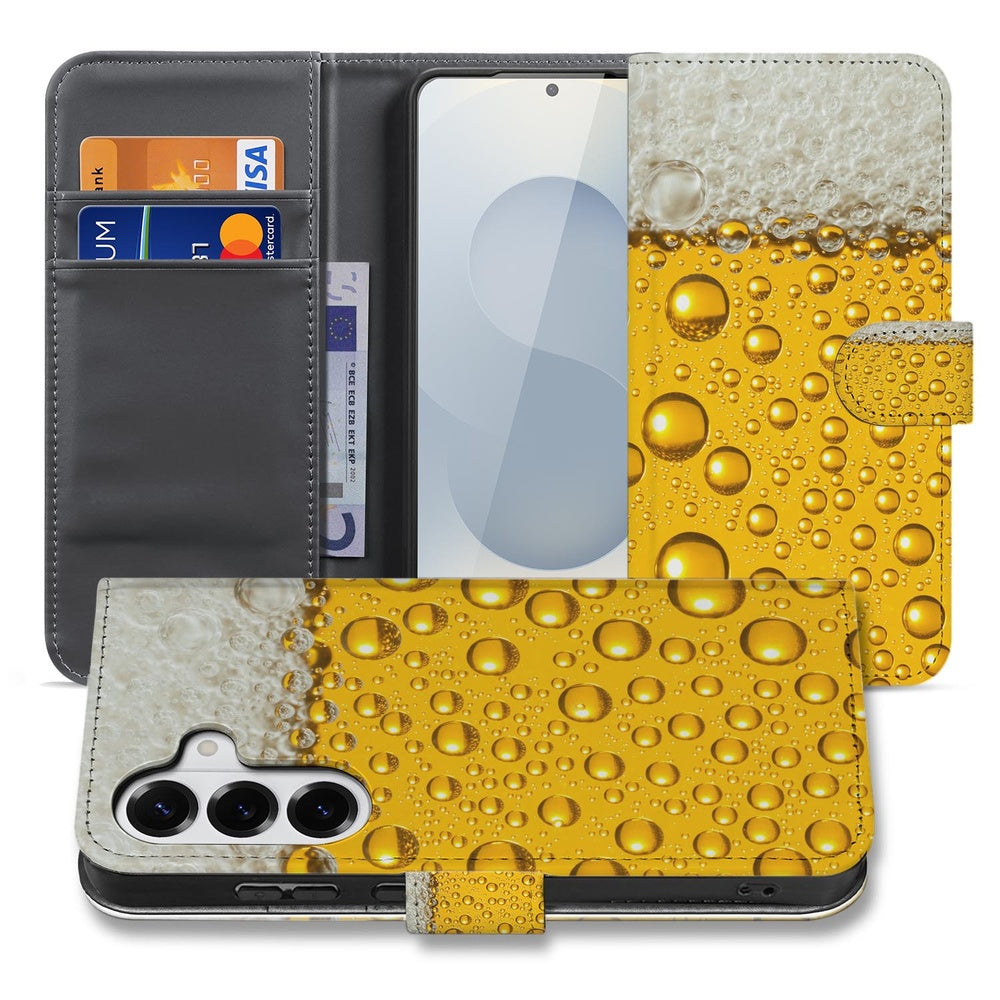 Samsung Galaxy S26 Book Cover Met Bier Print Vooraanzicht. 