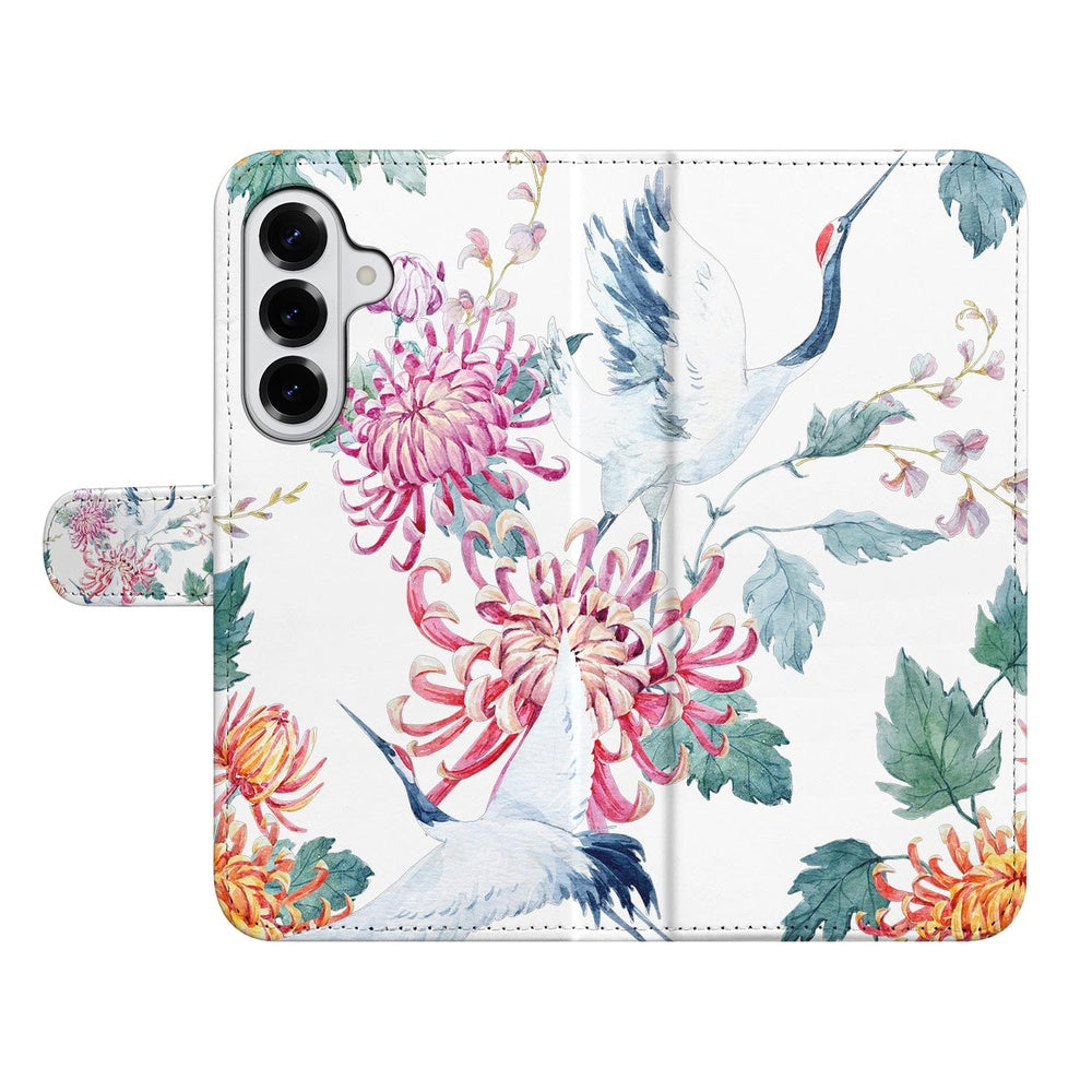 Samsung Galaxy S26 Bookcase Hoesje Met Pasjes Bird Flowers Print Vooraanzicht.