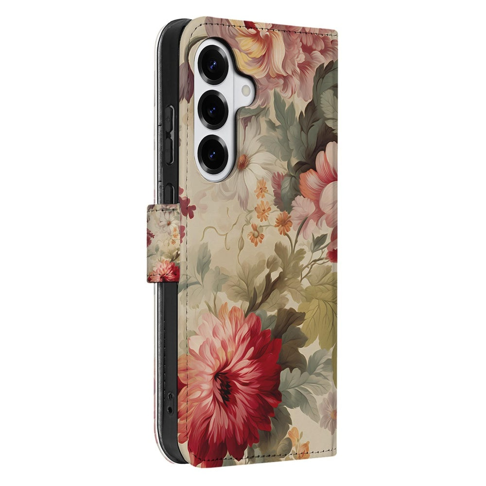 Samsung Galaxy S26 Portemonnee Hoesje Bloemenprint Aanzicht. 