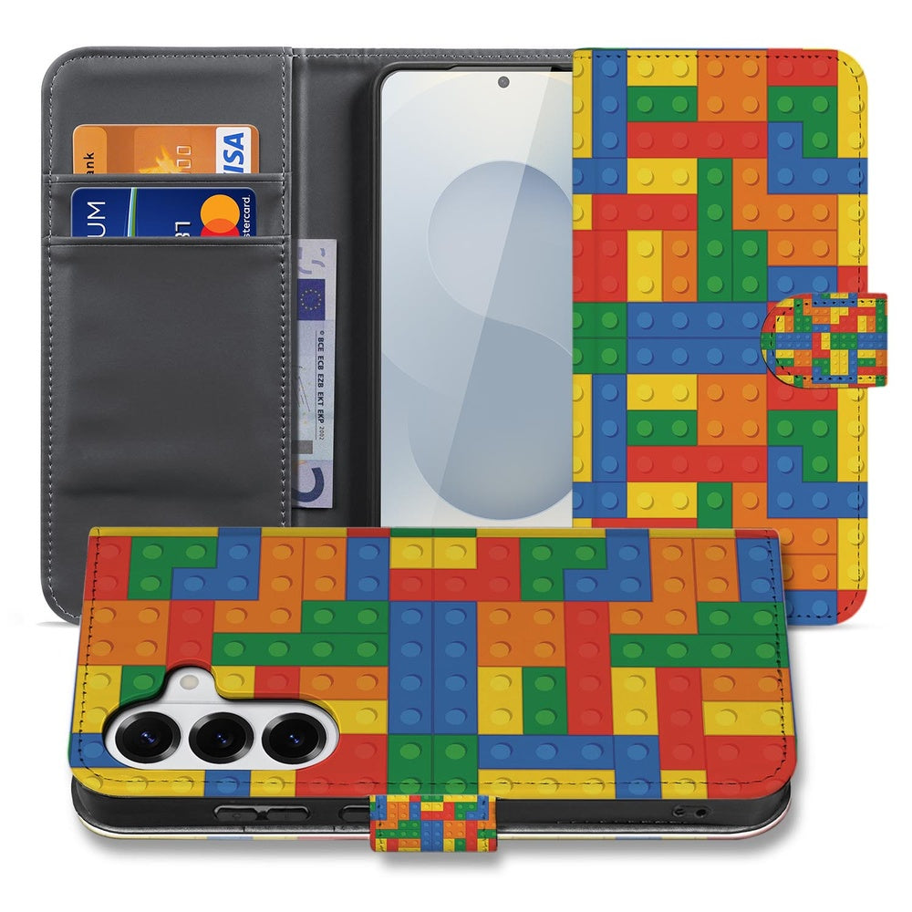 Samsung Galaxy S26 Hoesje Blokken Design boekportemonnee kleurrijk vooraanzicht.