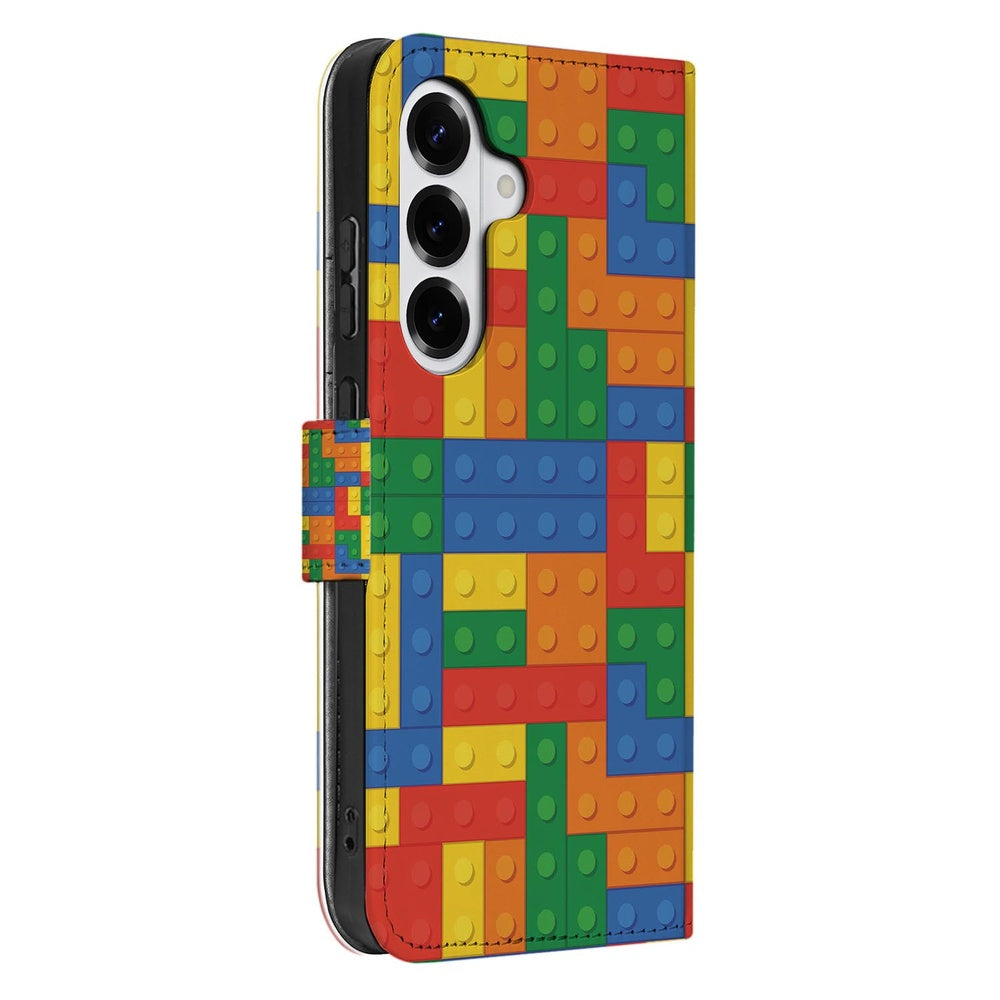 Samsung Galaxy S26 Hoesje Blokken Design Book Case gekleurd blokken design zijaanzicht.