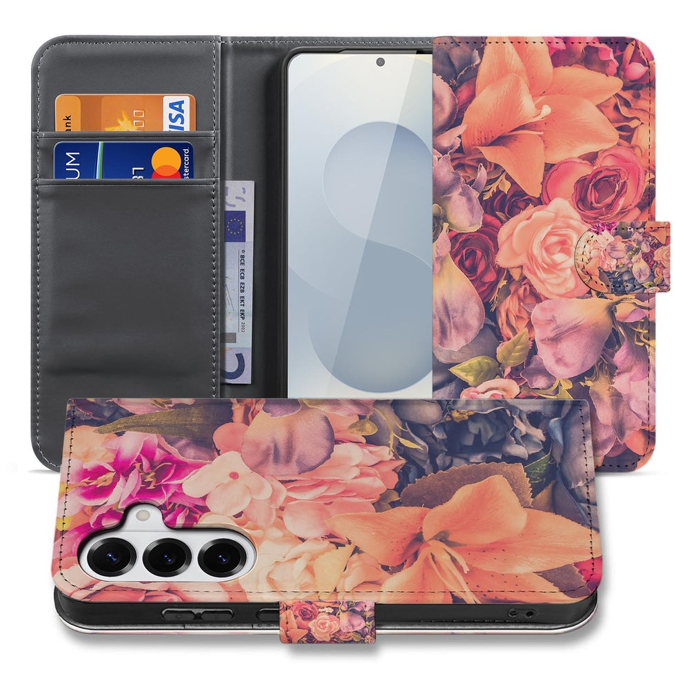 Samsung Galaxy S26 Book Case Bosje Bloemen Vooraanzicht.