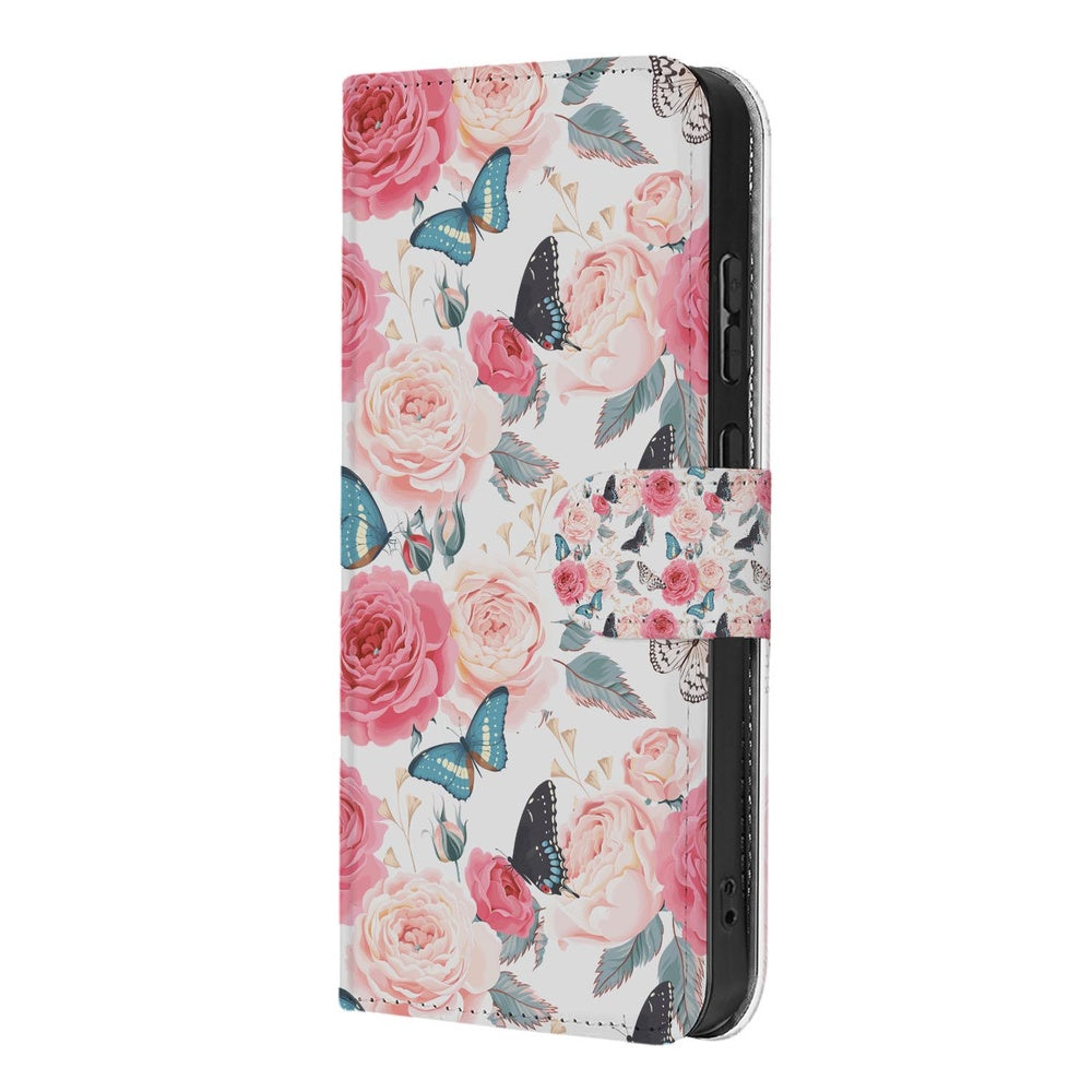 Samsung Galaxy S26 Book Case Hoesje Roze Butterfly Rozen vlinders zijkant.