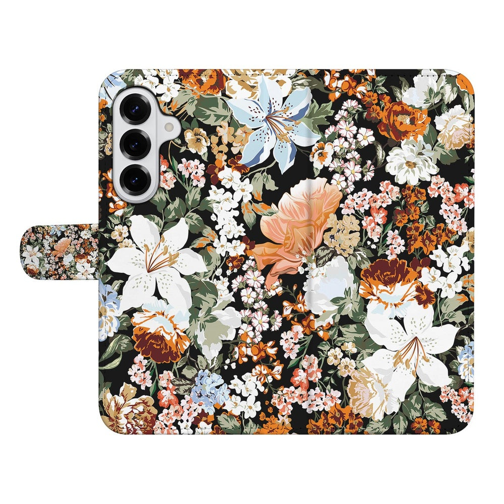 Samsung Galaxy S26 Portemonnee Hoesje Dark Flowers bloemenprint voorkant.