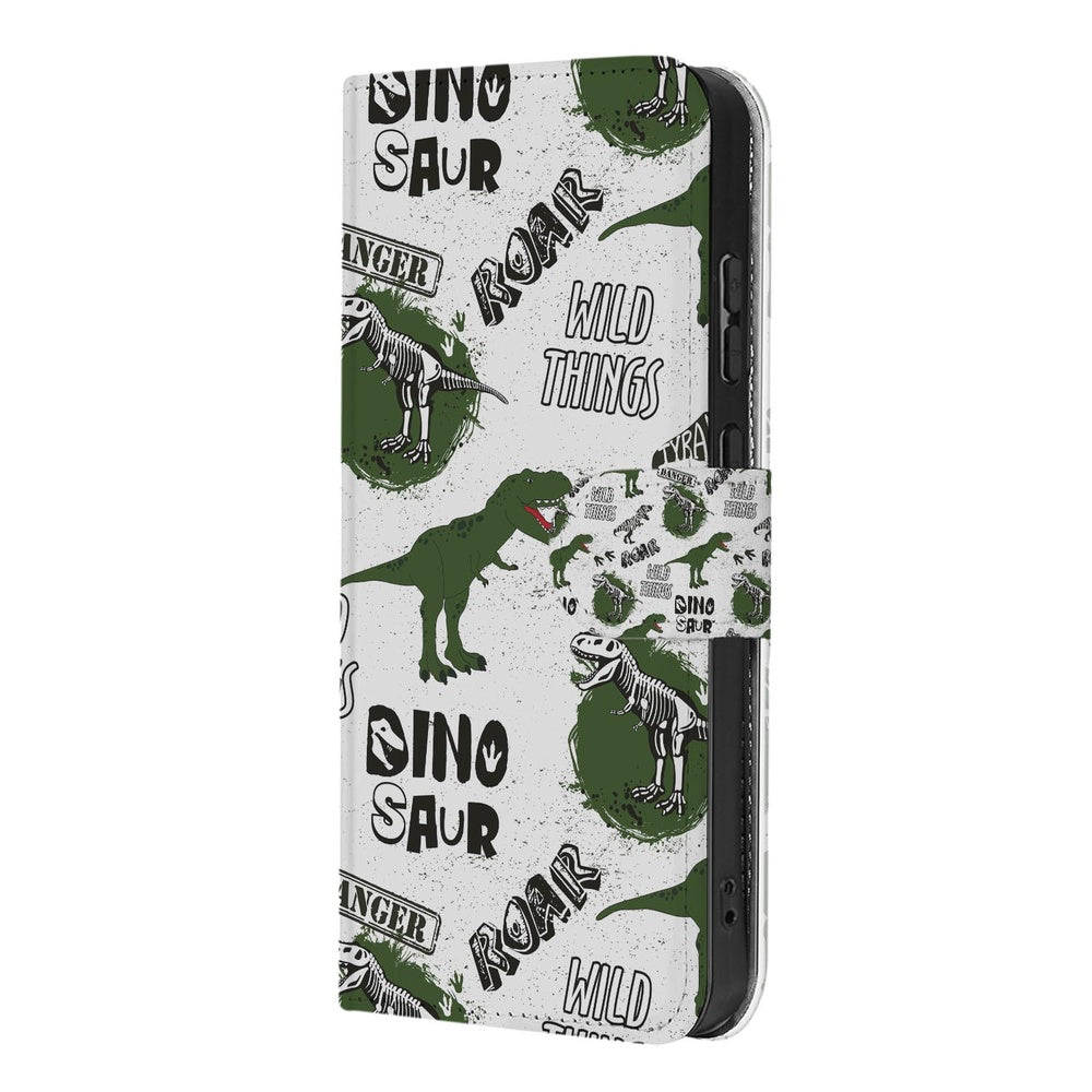 Samsung Galaxy S26 Book Case Met Pasjes Dino Print dino print design vooraanzicht.