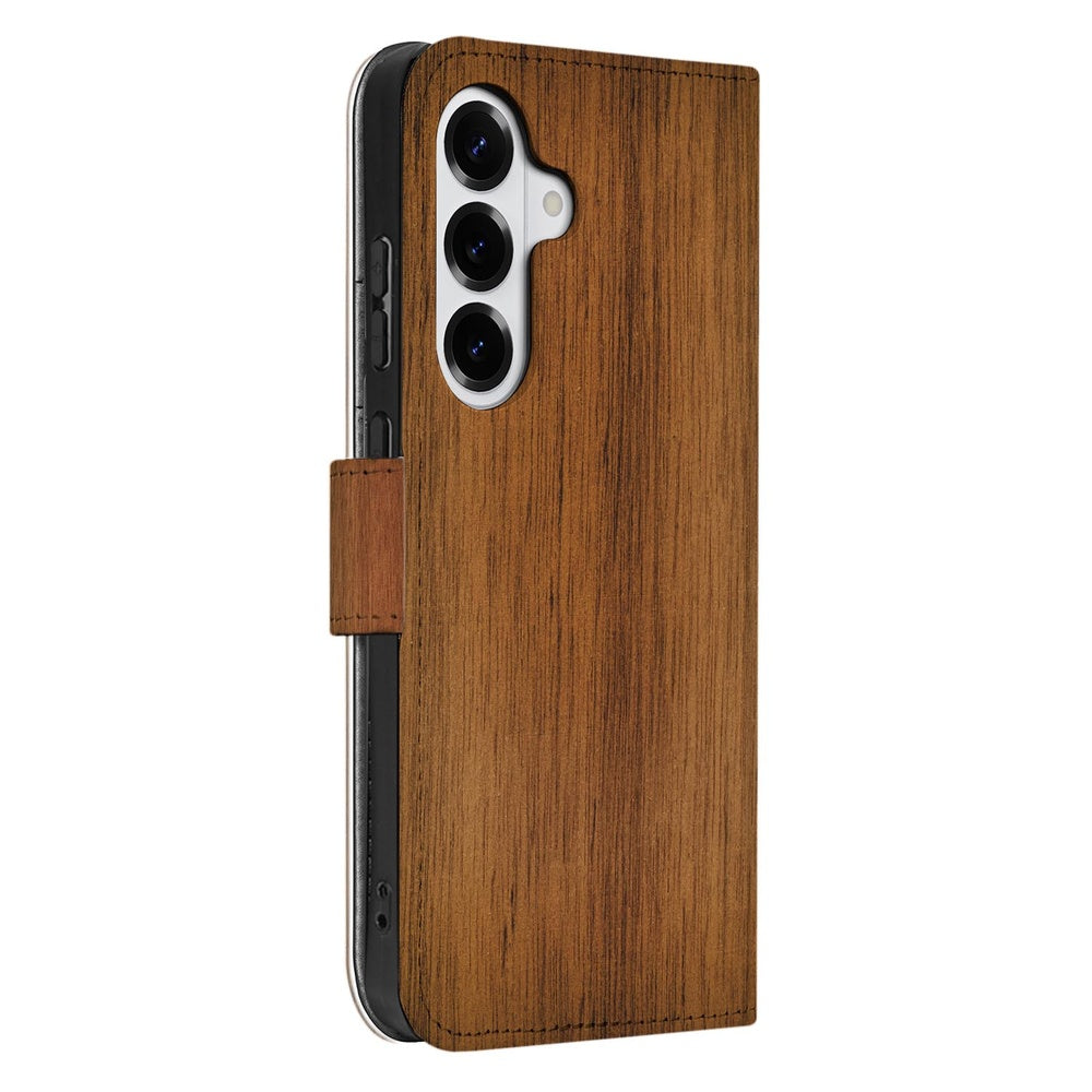 Samsung Galaxy S26 Bookcase Hoesje Donker Hout bookcase donker hout vooraanzicht.