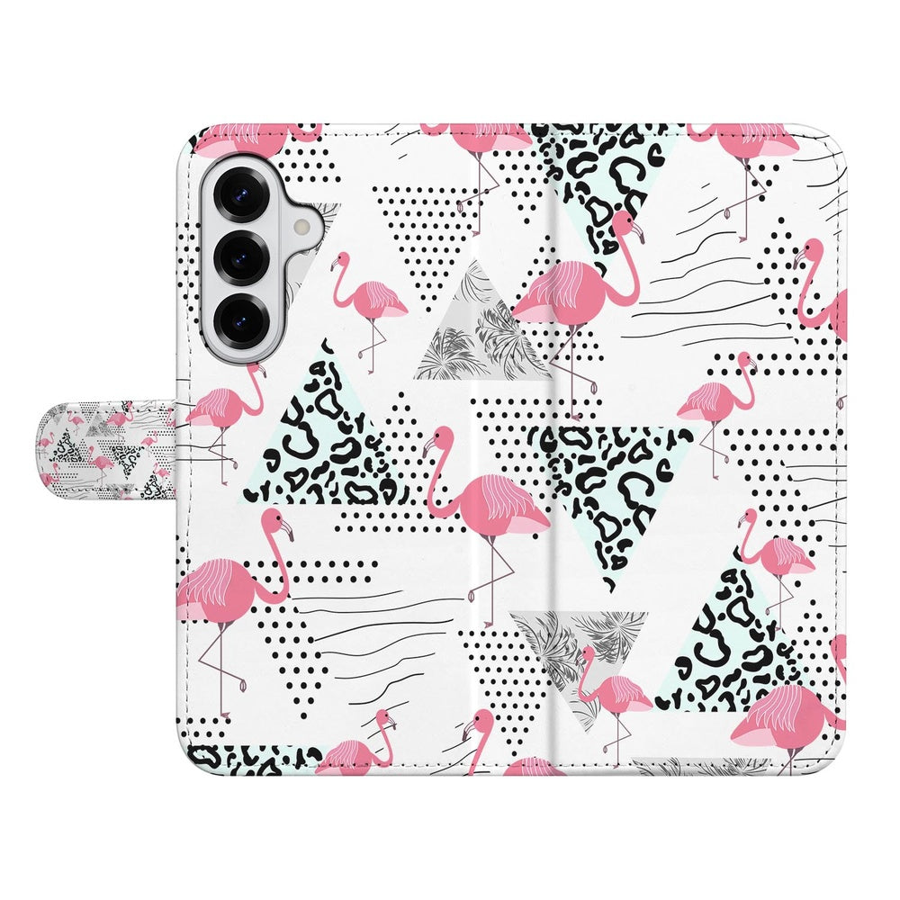 Samsung Galaxy S26 Bookcase Hoesje Flamingo Triangle Vooraanzicht.