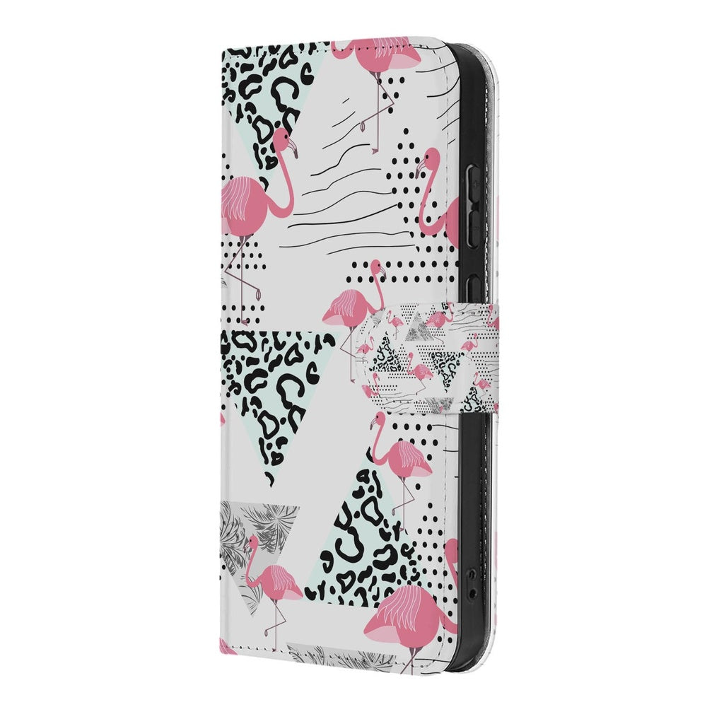 Samsung Galaxy S26 Bookcase Hoesje Flamingo Triangle vooraanzicht.