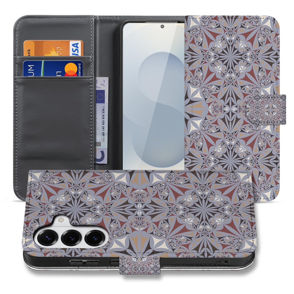 Samsung Galaxy S26 Bookcase Bloemenpatroon Vooraanzicht met kaartvak en kunstzinnige print.