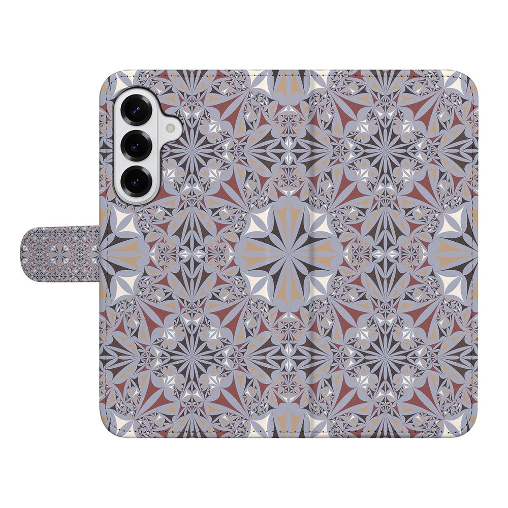 Samsung Galaxy S26 Bookcase Bloemenpatroon Flower Tiles print Vooraanzicht.