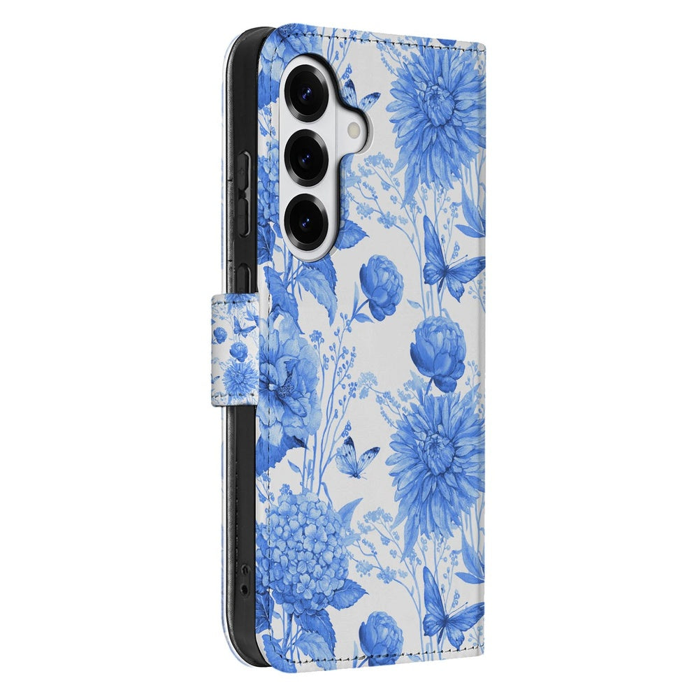 Samsung Galaxy S26 Book Case Blauw Bloemen Vooraanzicht.